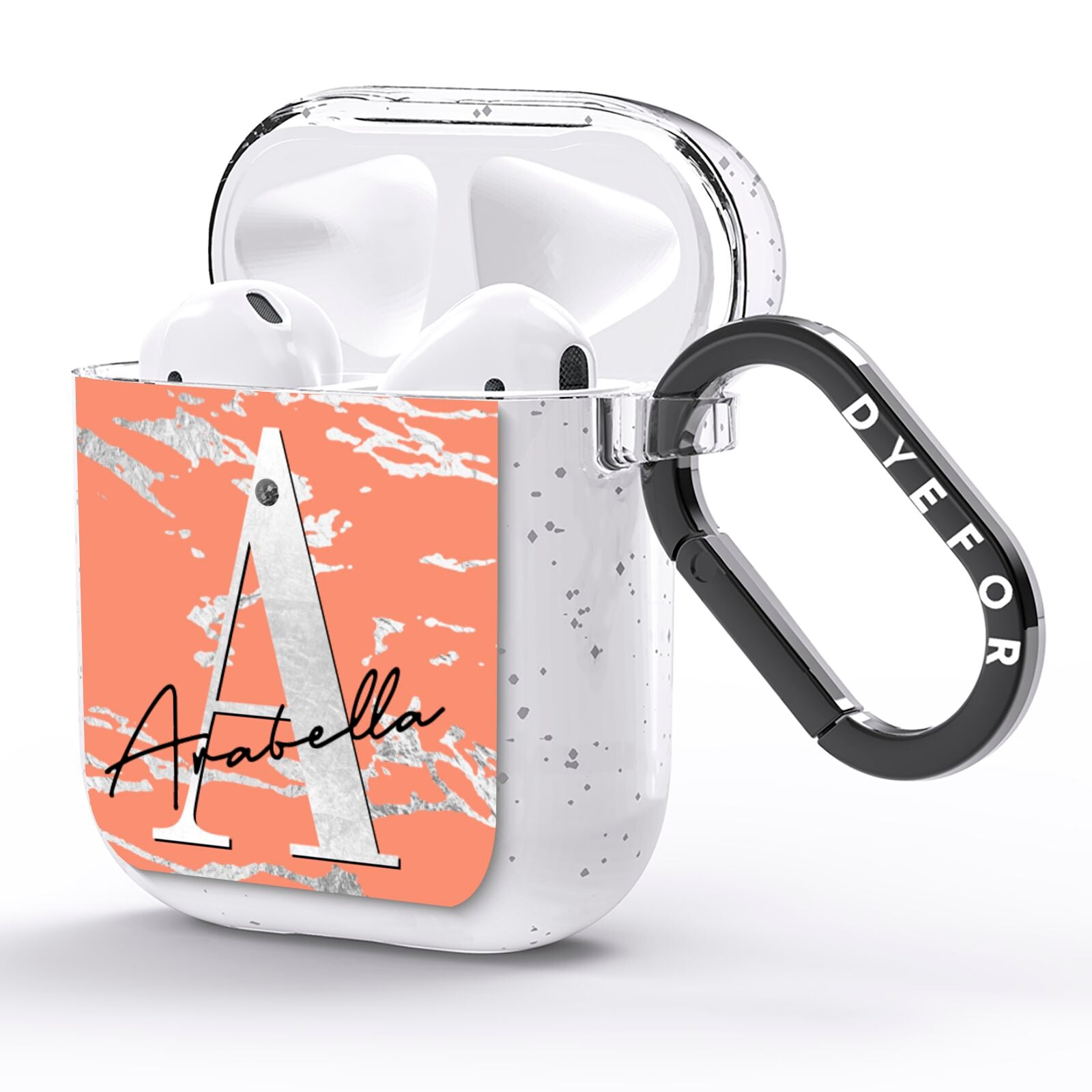 Personalised Orange Silver AirPods Glitter Case Side Image