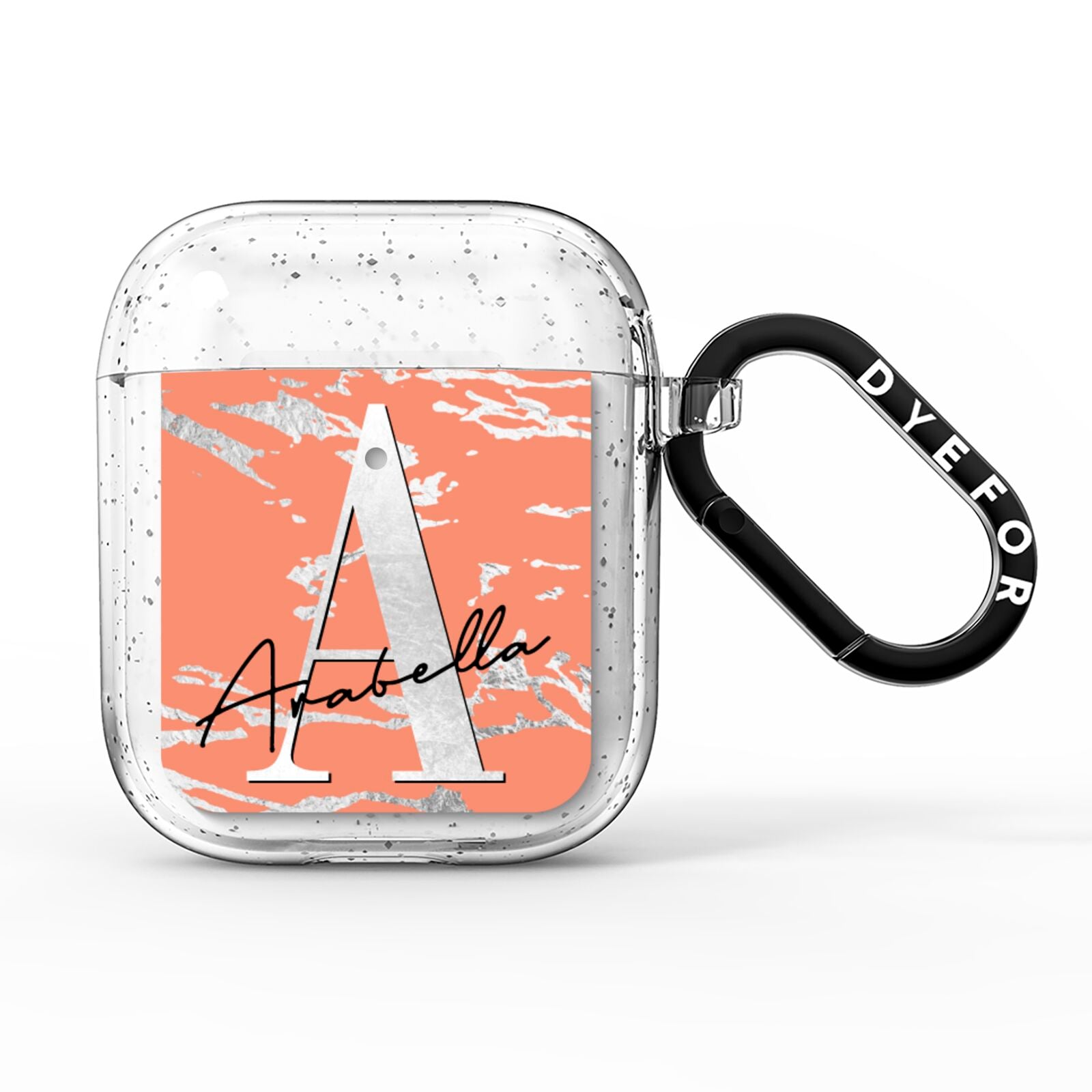 Personalised Orange Silver AirPods Glitter Case