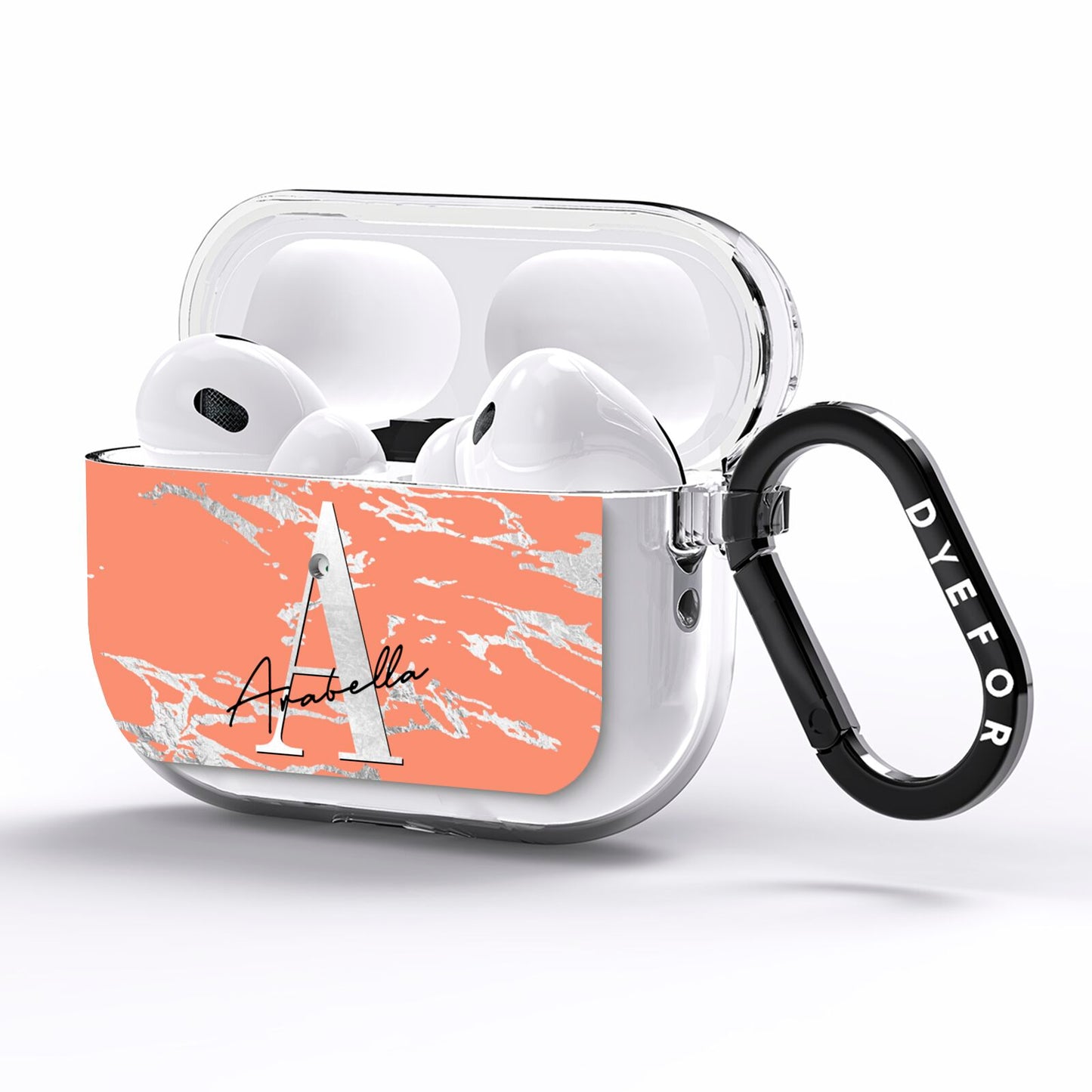 Personalised Orange Silver AirPods Pro Clear Case Side Image