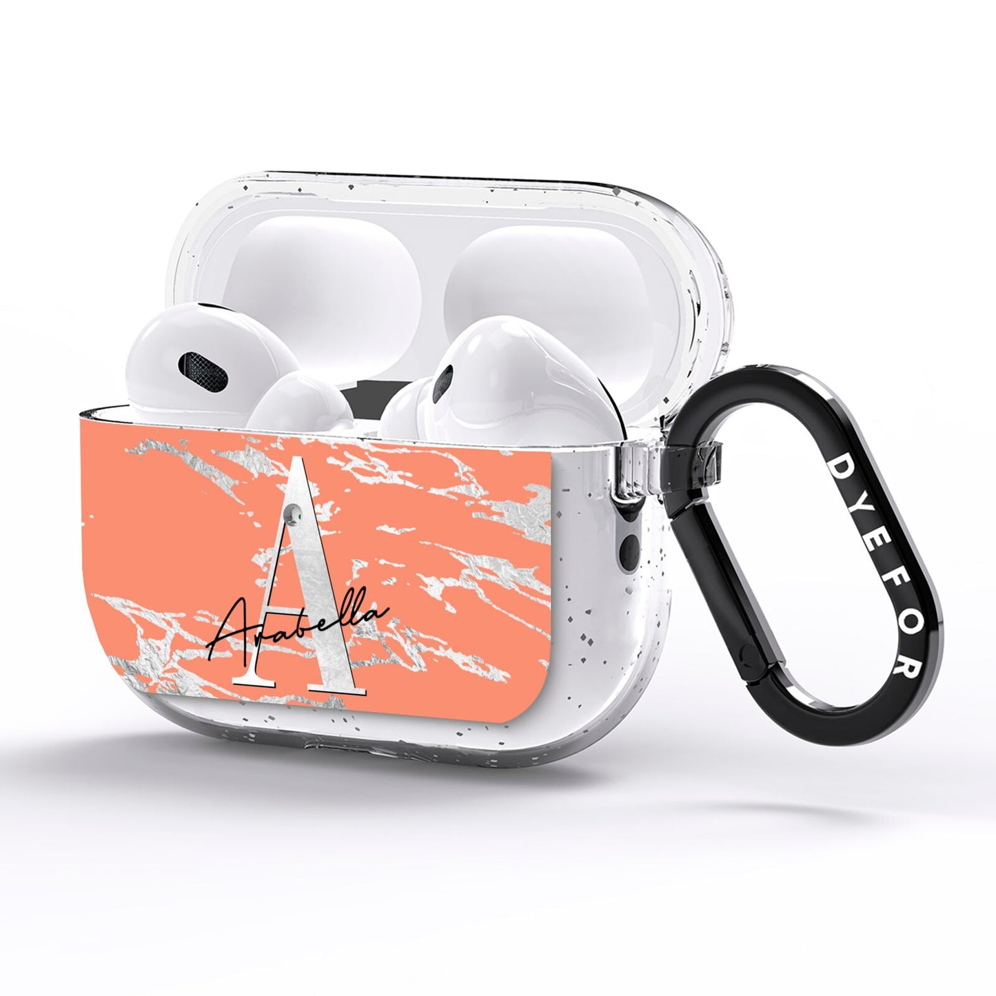 Personalised Orange Silver AirPods Pro Glitter Case Side Image