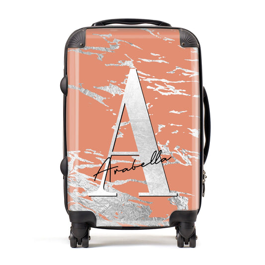 Personalised Orange Silver Suitcase