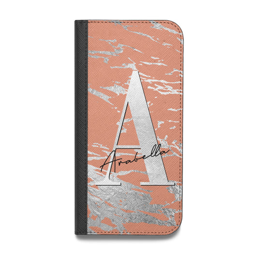 Personalised Orange Silver Vegan Leather Flip iPhone Case