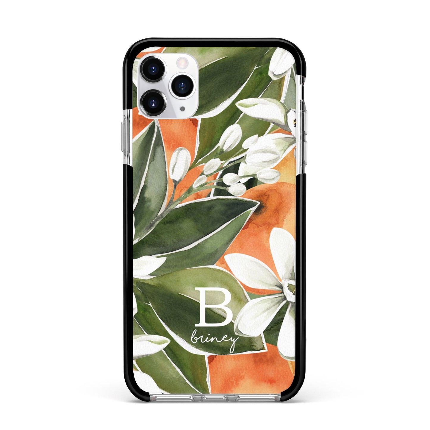Personalised Orange Tree Apple iPhone 11 Pro Max in Silver with Black Impact Case