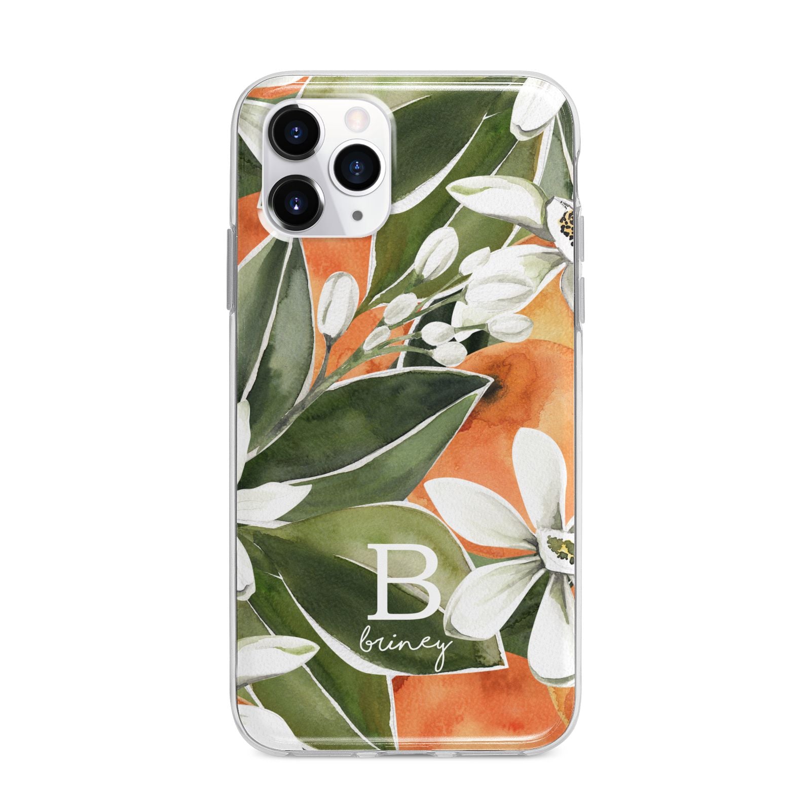 Personalised Orange Tree Apple iPhone 11 Pro Max in Silver with Bumper Case