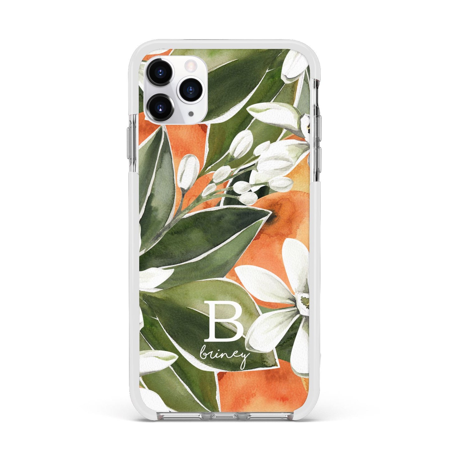 Personalised Orange Tree Apple iPhone 11 Pro Max in Silver with White Impact Case