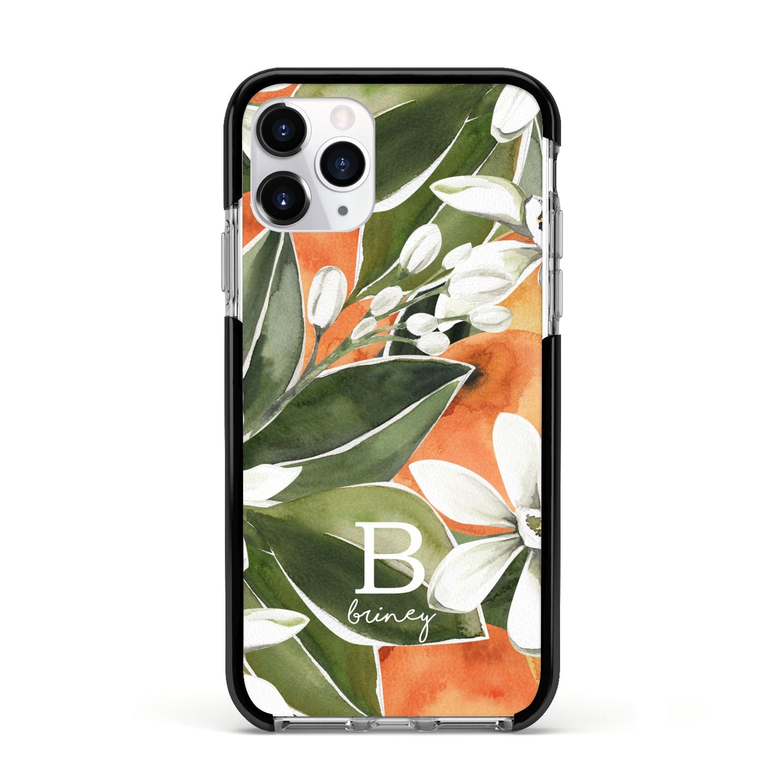 Personalised Orange Tree Apple iPhone 11 Pro in Silver with Black Impact Case