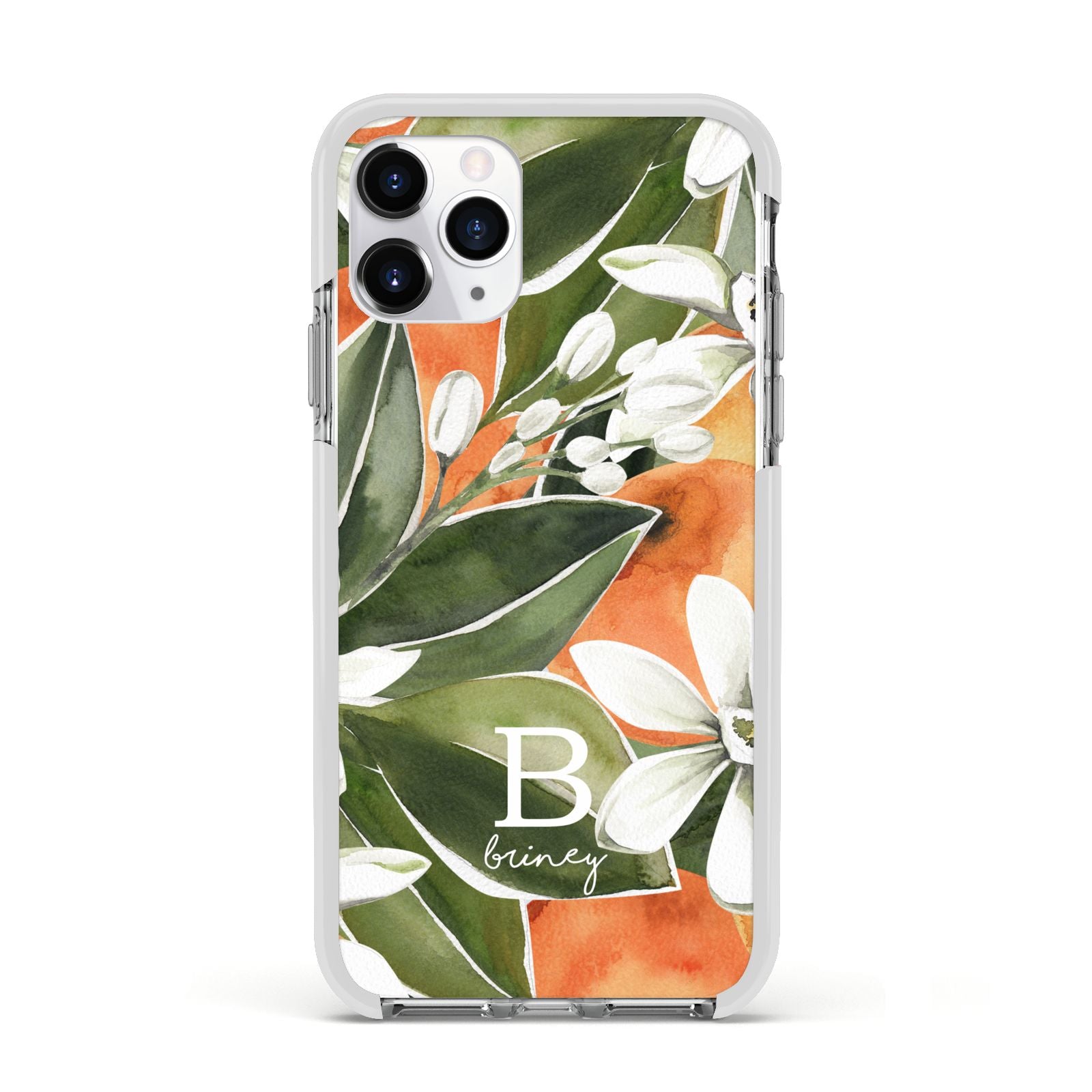 Personalised Orange Tree Apple iPhone 11 Pro in Silver with White Impact Case