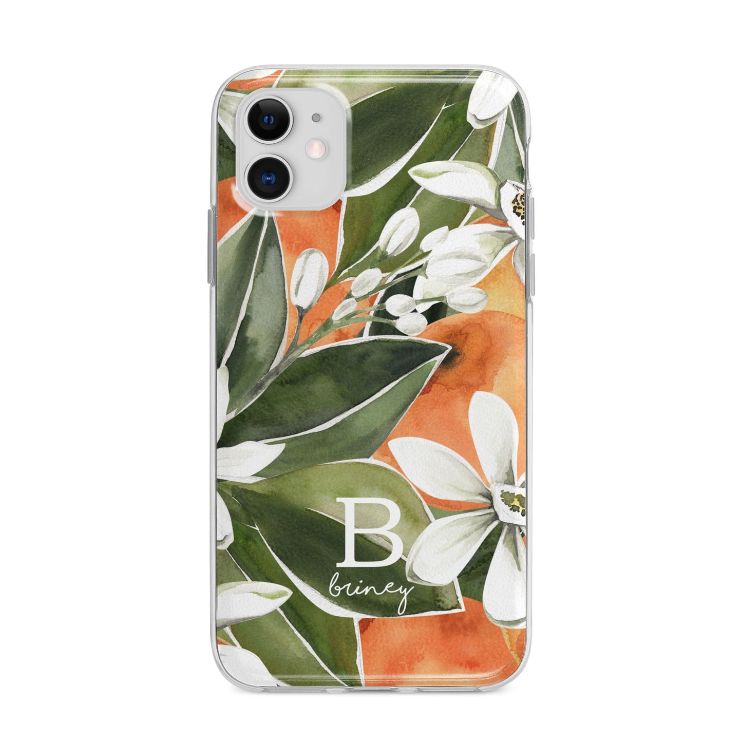 Personalised Orange Tree Apple iPhone 11 in White with Bumper Case