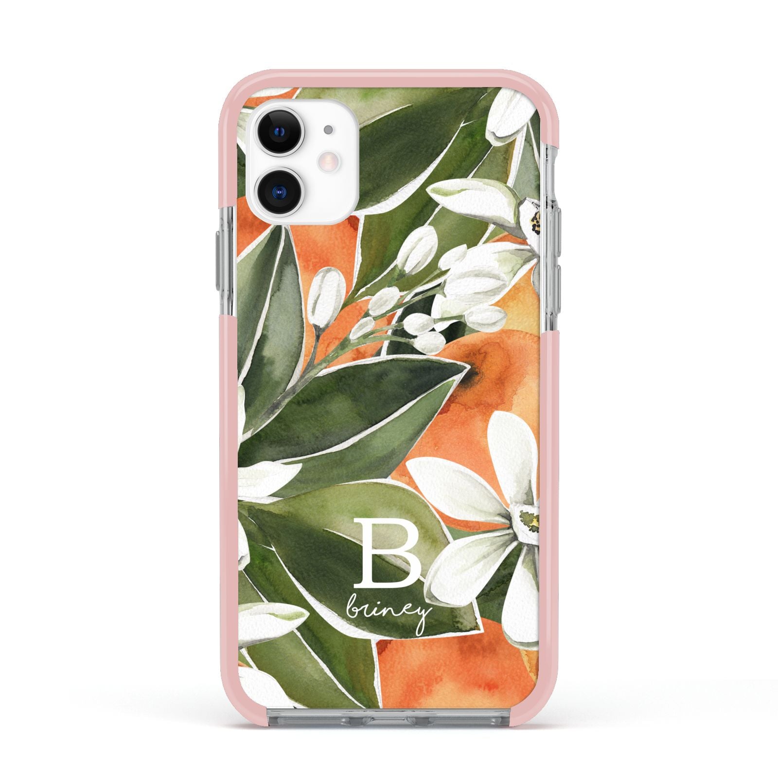 Personalised Orange Tree Apple iPhone 11 in White with Pink Impact Case