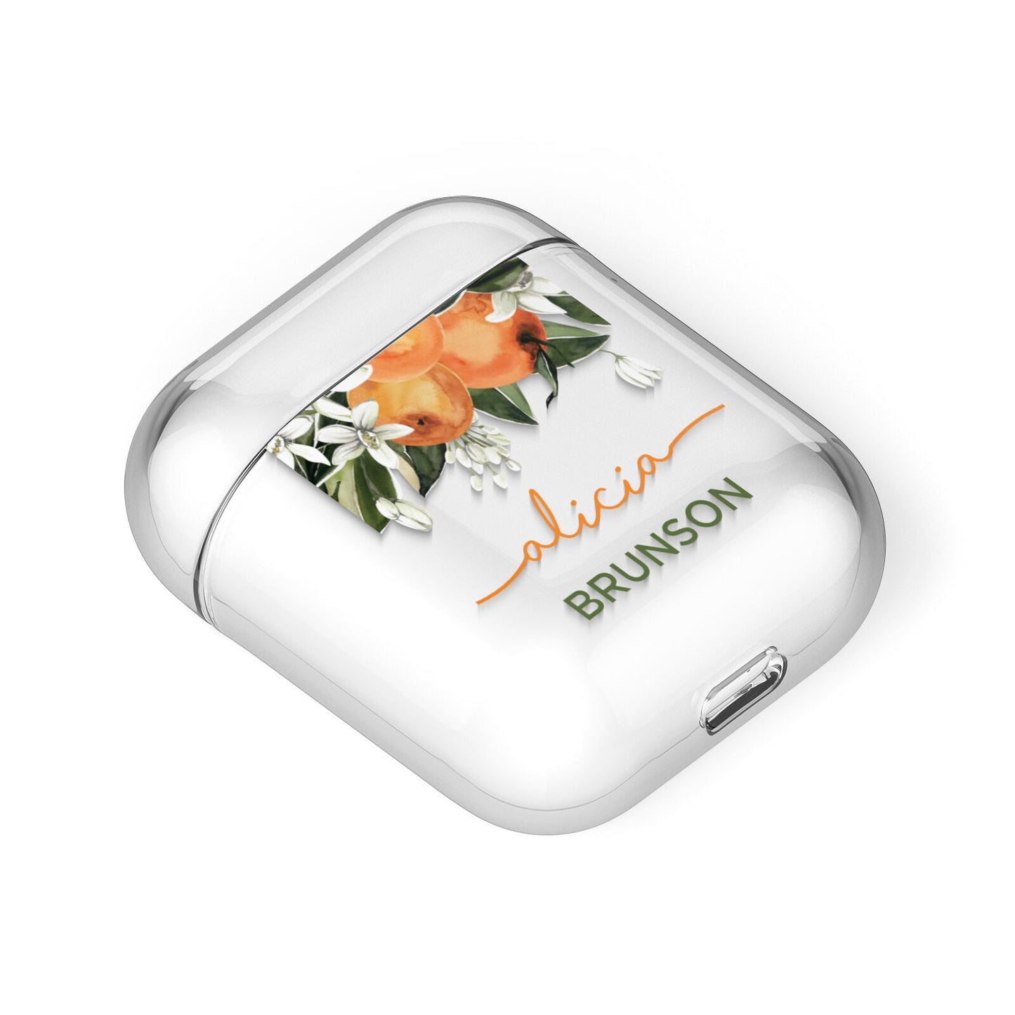 Personalised Orange Tree Wreath AirPods Case Laid Flat