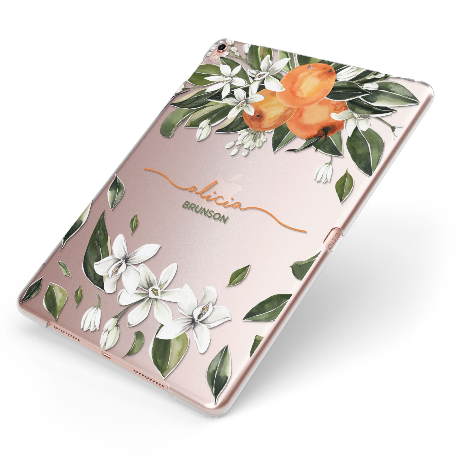 Personalised Orange Tree Wreath Apple iPad Case on Rose Gold iPad Side View