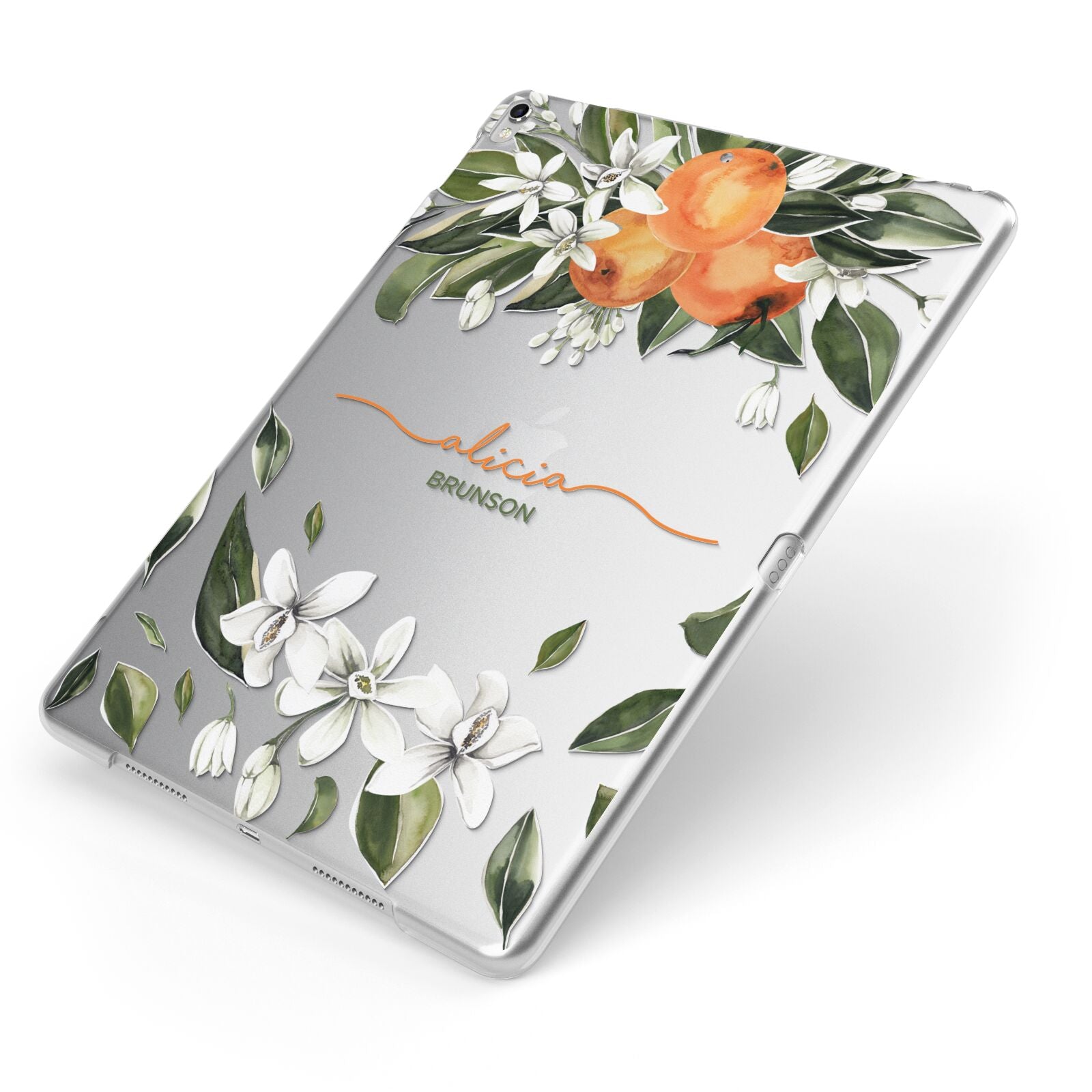 Personalised Orange Tree Wreath Apple iPad Case on Silver iPad Side View