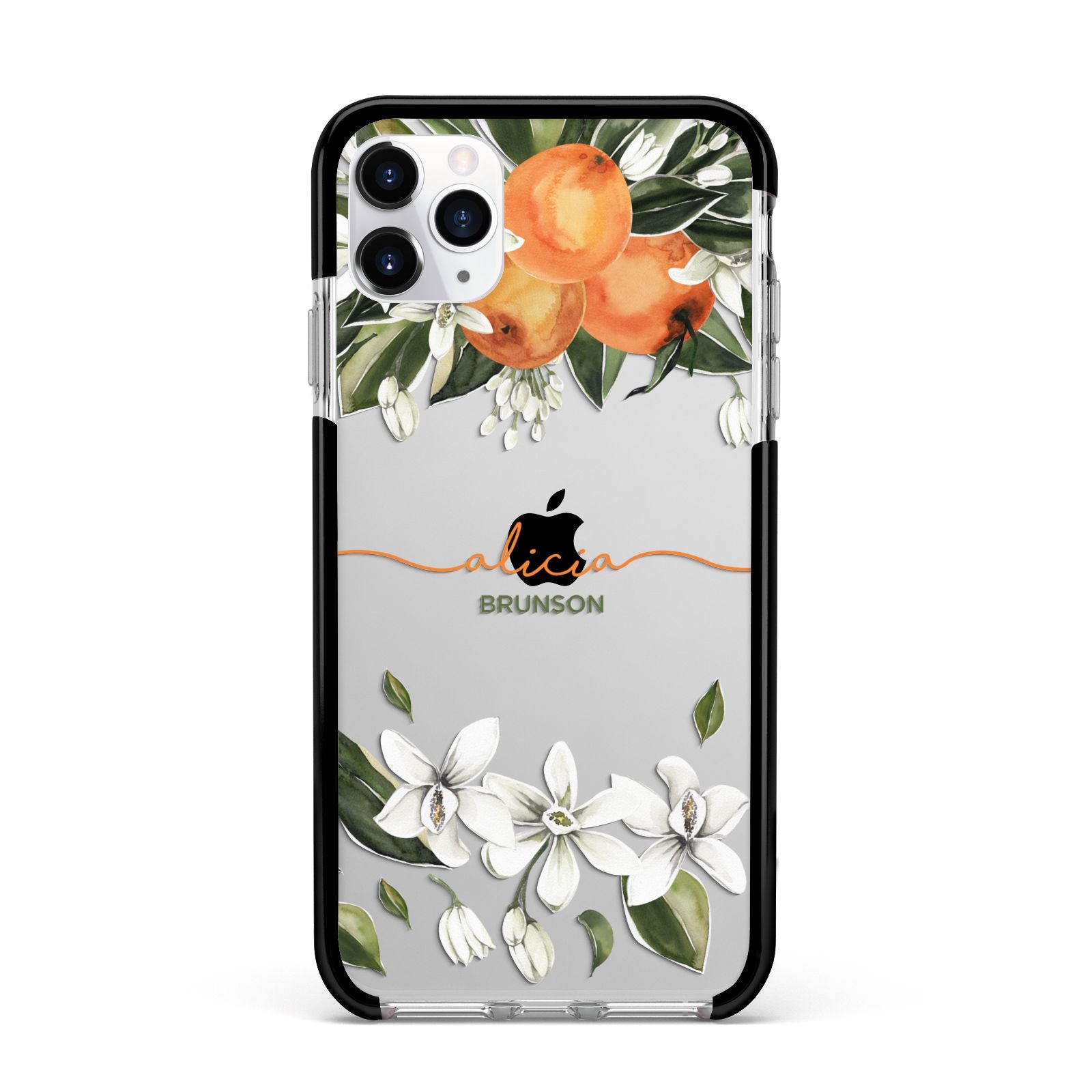 Personalised Orange Tree Wreath Apple iPhone 11 Pro Max in Silver with Black Impact Case