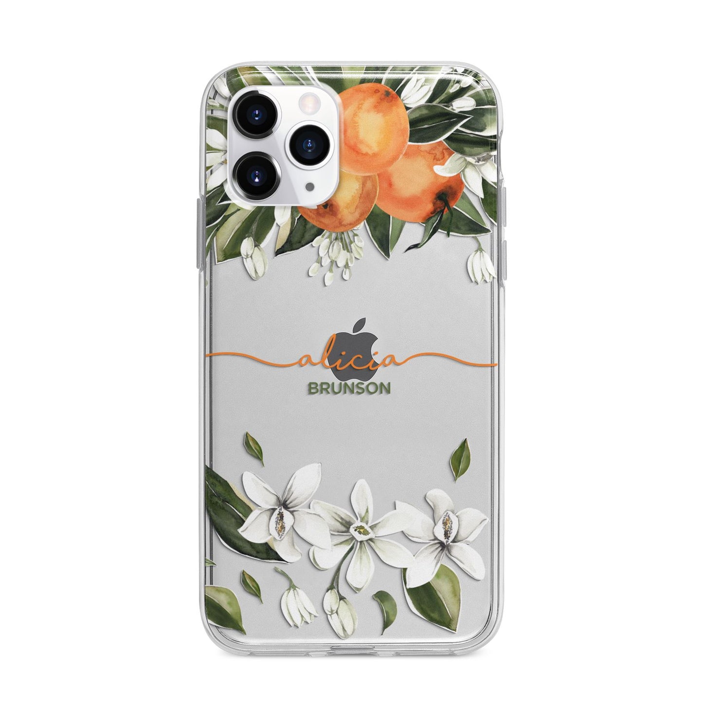 Personalised Orange Tree Wreath Apple iPhone 11 Pro Max in Silver with Bumper Case