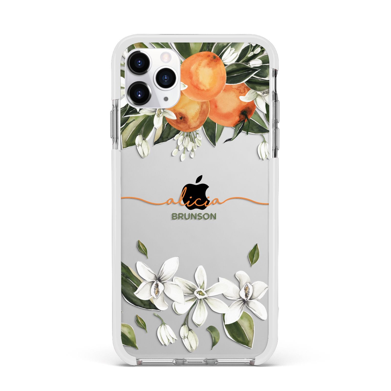 Personalised Orange Tree Wreath Apple iPhone 11 Pro Max in Silver with White Impact Case