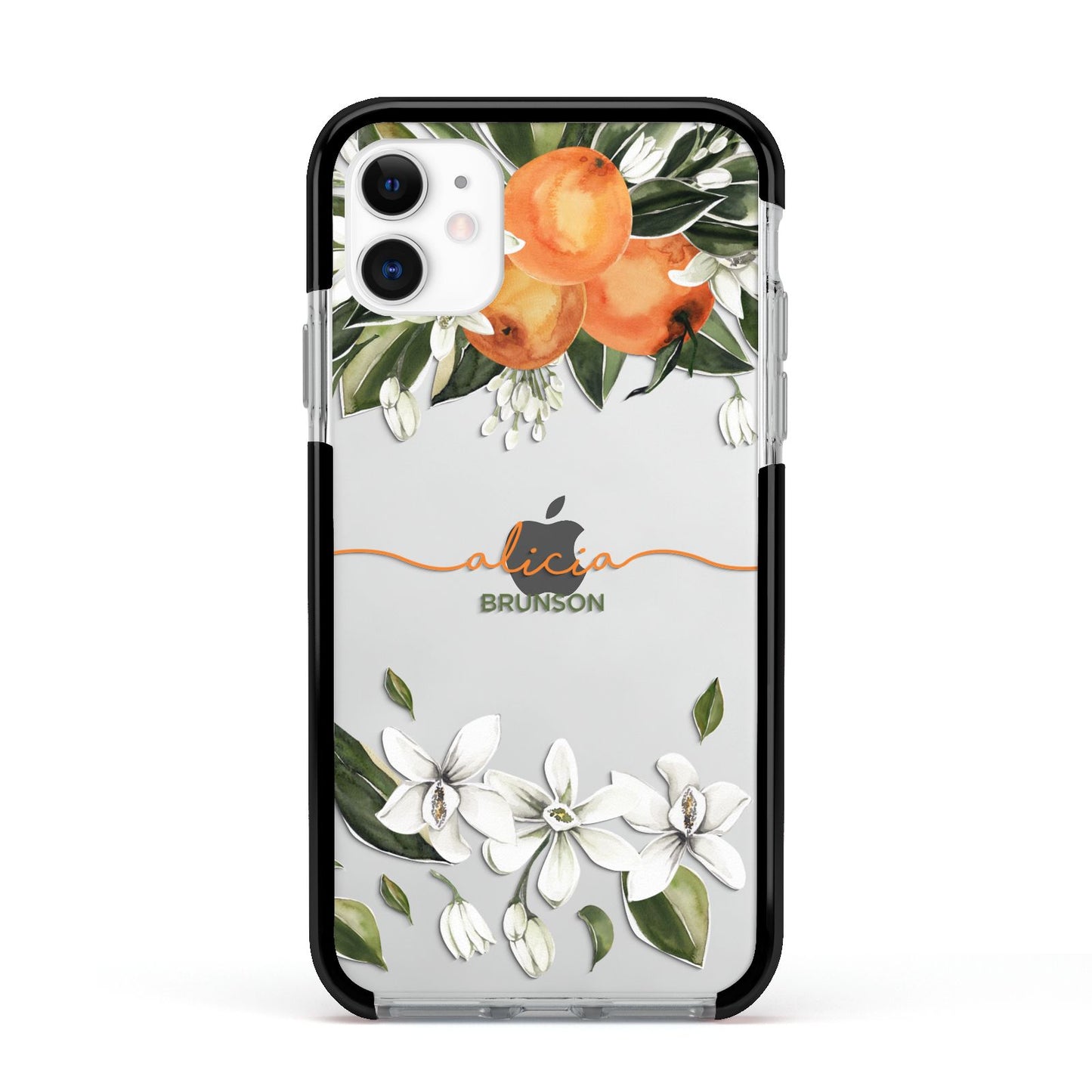 Personalised Orange Tree Wreath Apple iPhone 11 in White with Black Impact Case