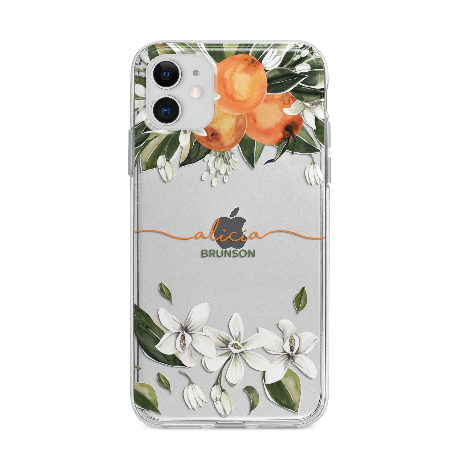 Personalised Orange Tree Wreath Apple iPhone 11 in White with Bumper Case