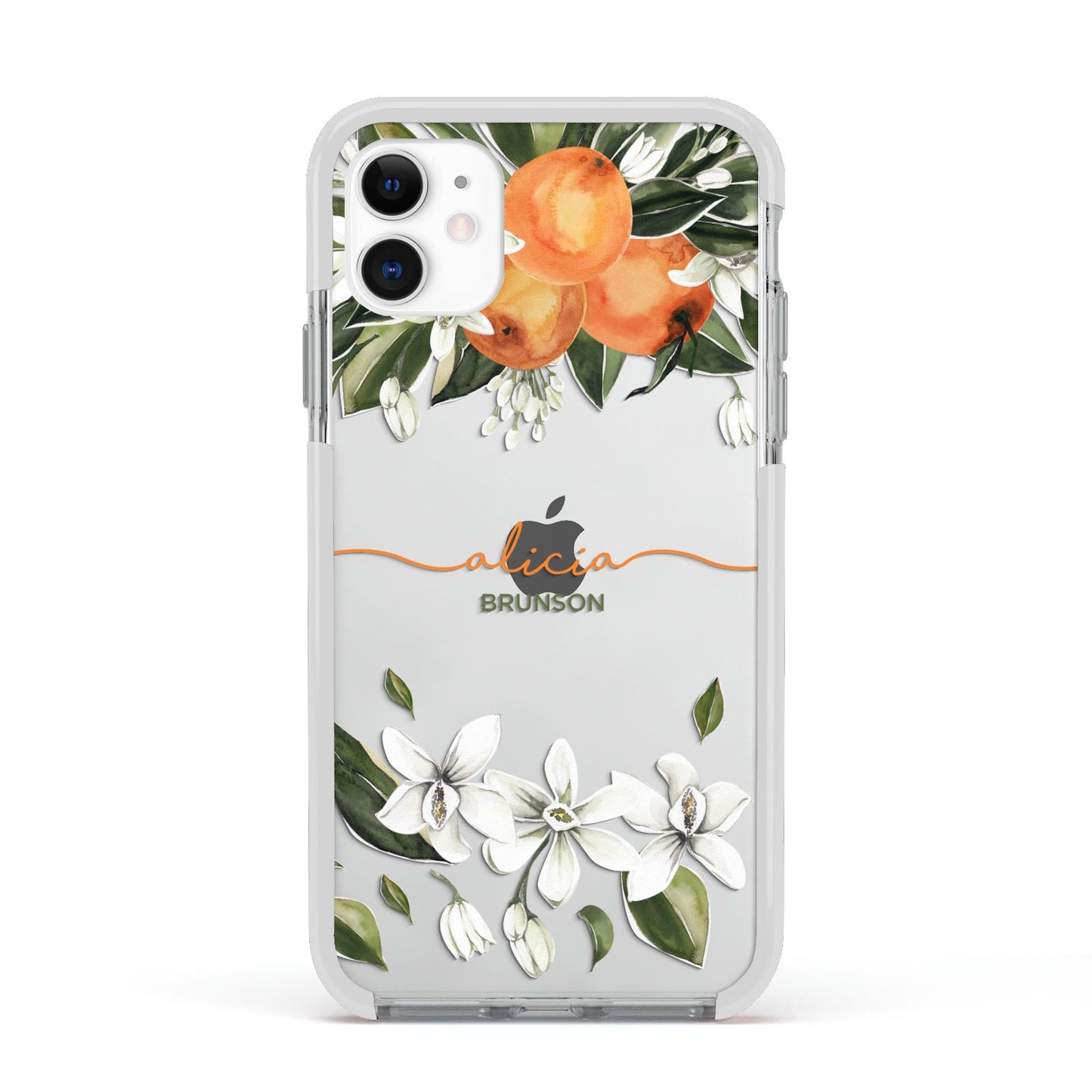 Personalised Orange Tree Wreath Apple iPhone 11 in White with White Impact Case