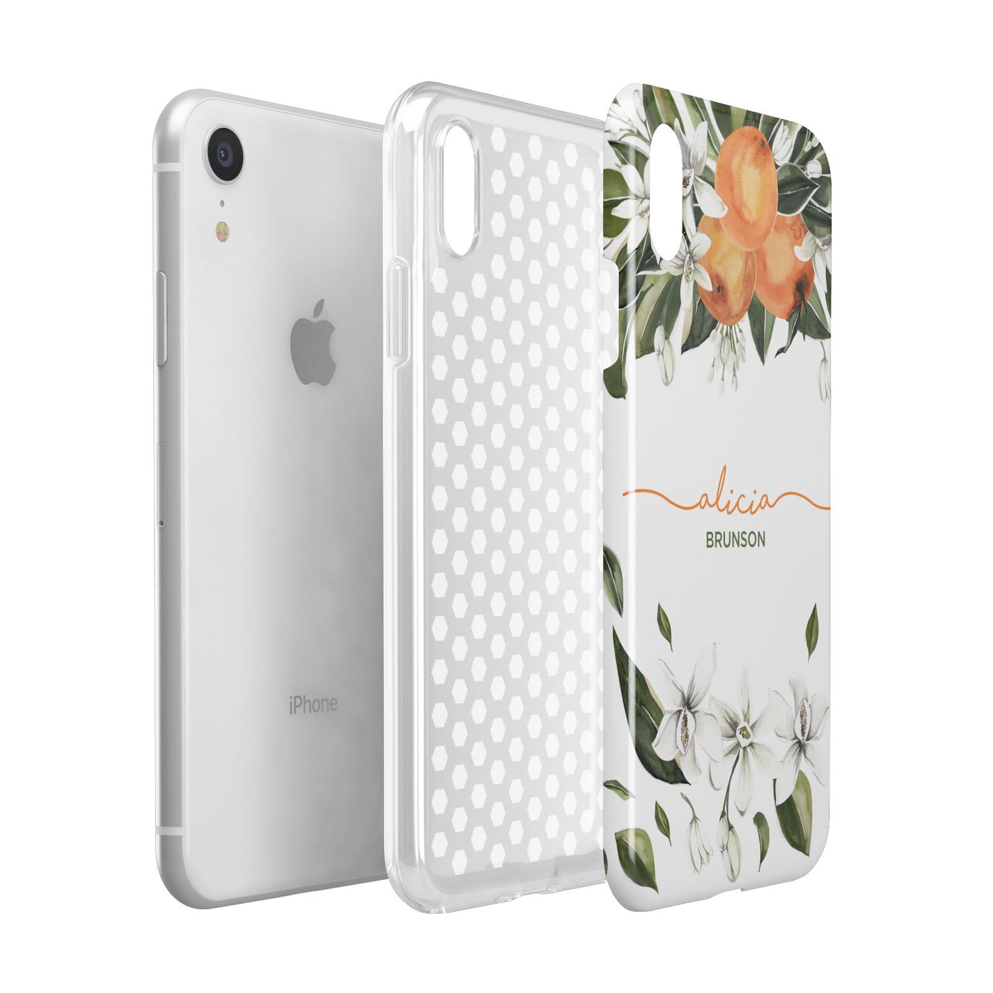 Personalised Orange Tree Wreath Apple iPhone XR White 3D Tough Case Expanded view