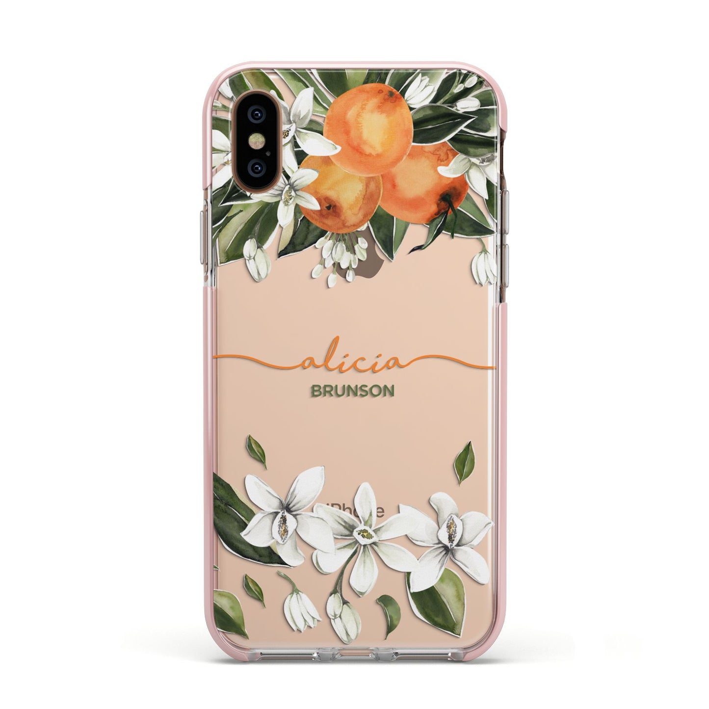 Personalised Orange Tree Wreath Apple iPhone Xs Impact Case Pink Edge on Gold Phone