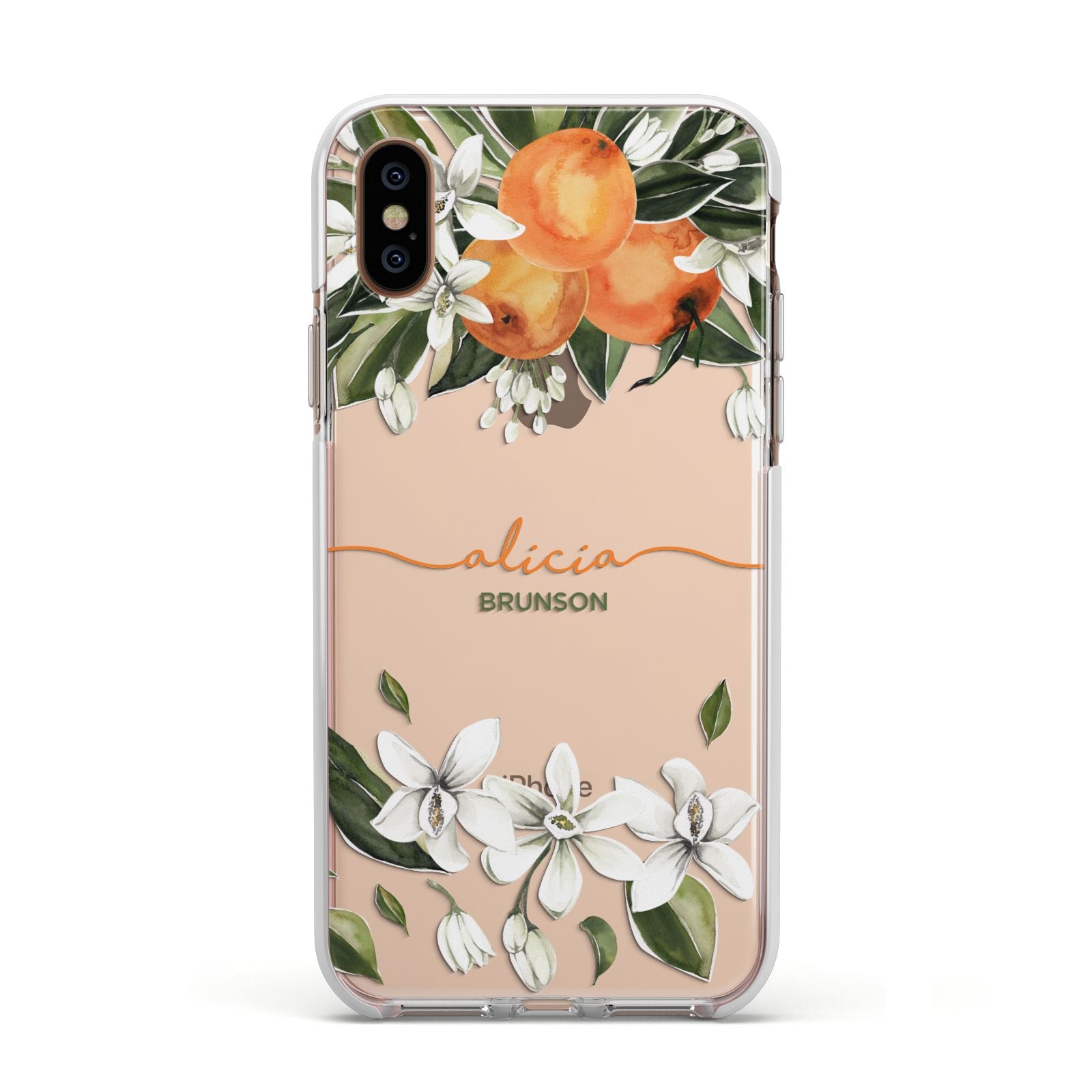 Personalised Orange Tree Wreath Apple iPhone Xs Impact Case White Edge on Gold Phone