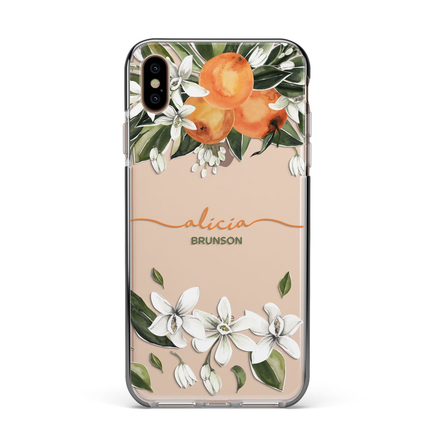 Personalised Orange Tree Wreath Apple iPhone Xs Max Impact Case Black Edge on Gold Phone