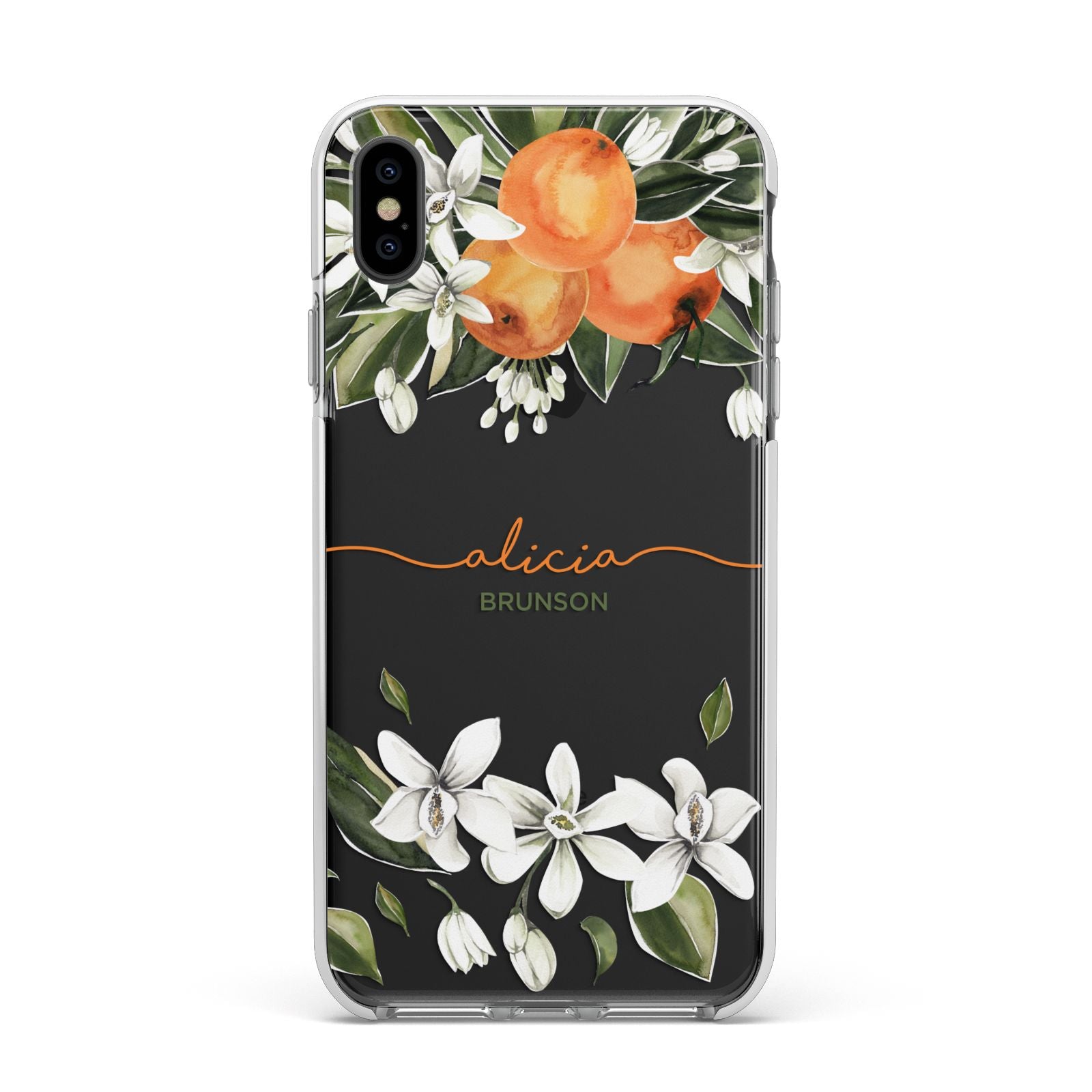 Personalised Orange Tree Wreath Apple iPhone Xs Max Impact Case White Edge on Black Phone