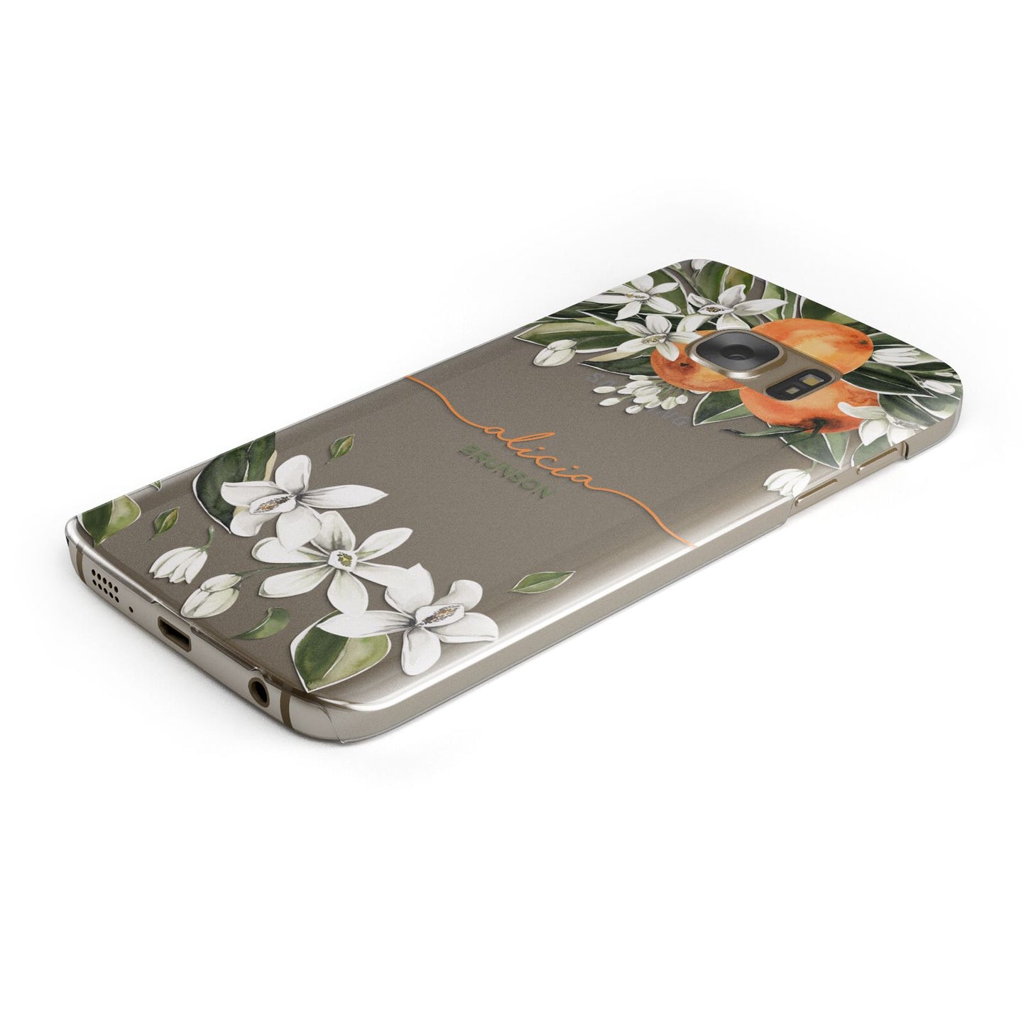 Personalised Orange Tree Wreath Protective Samsung Galaxy Case Angled Image