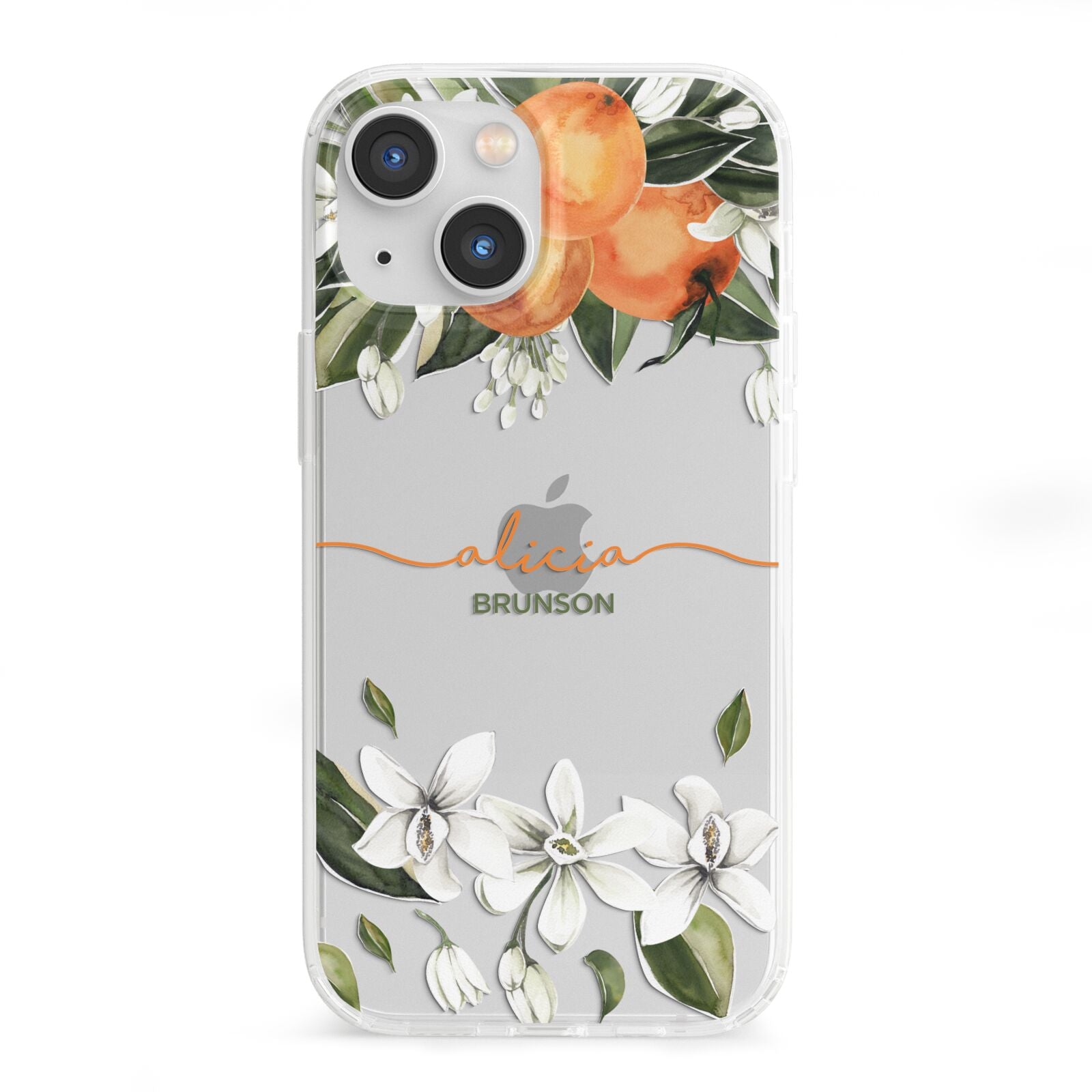 Personalised Orange Tree Wreath iPhone 13 Mini Clear Bumper Case