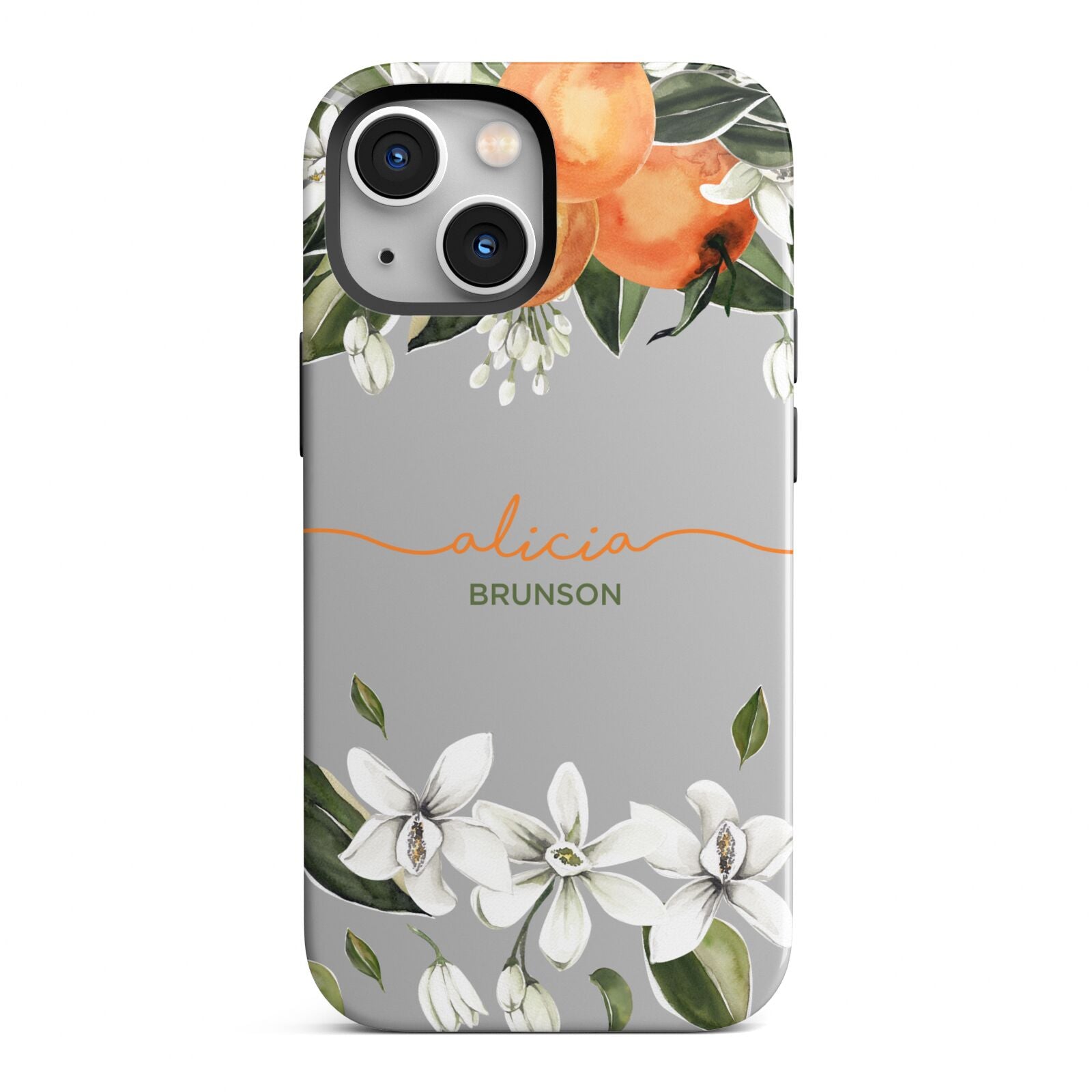 Personalised Orange Tree Wreath iPhone 13 Mini Full Wrap 3D Tough Case