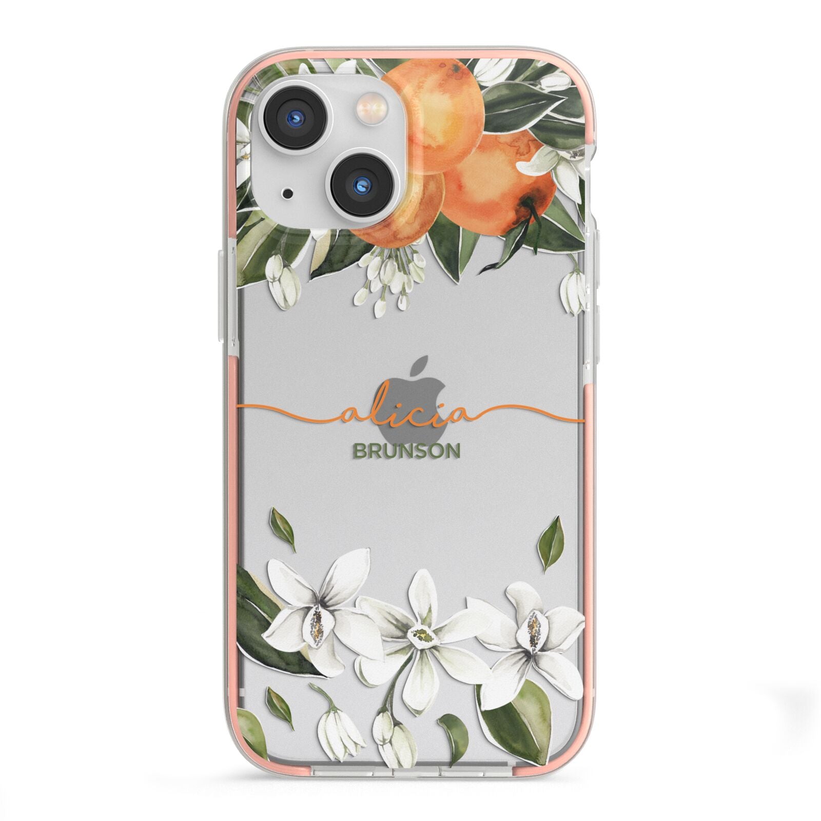 Personalised Orange Tree Wreath iPhone 13 Mini TPU Impact Case with Pink Edges