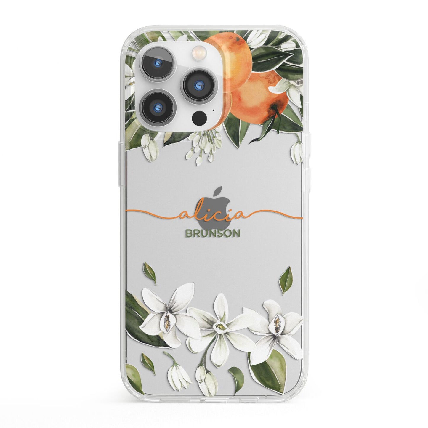 Personalised Orange Tree Wreath iPhone 13 Pro Clear Bumper Case