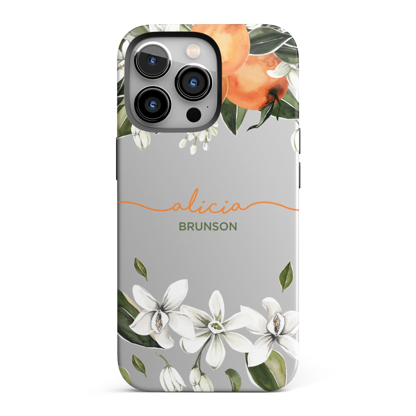 Personalised Orange Tree Wreath iPhone 13 Pro Full Wrap 3D Tough Case