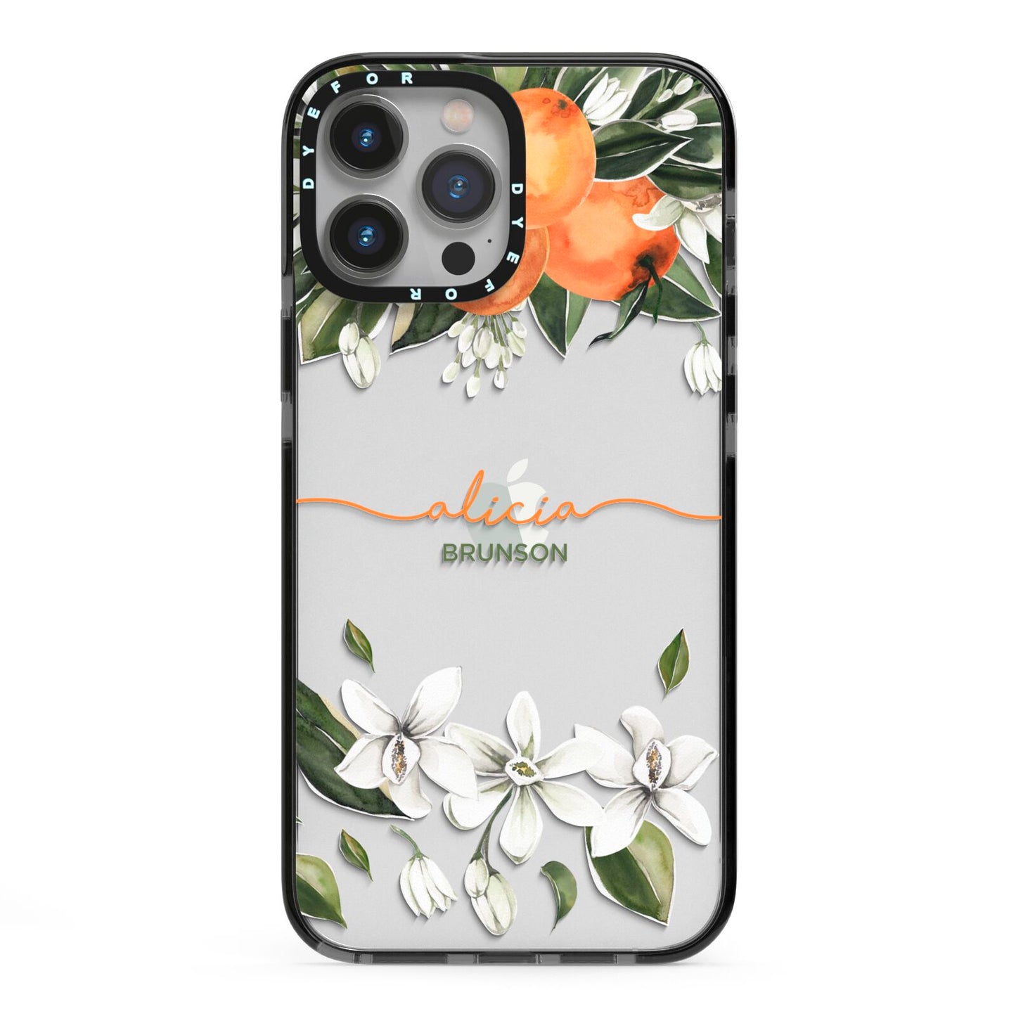 Personalised Orange Tree Wreath iPhone 13 Pro Max Black Impact Case on Silver phone