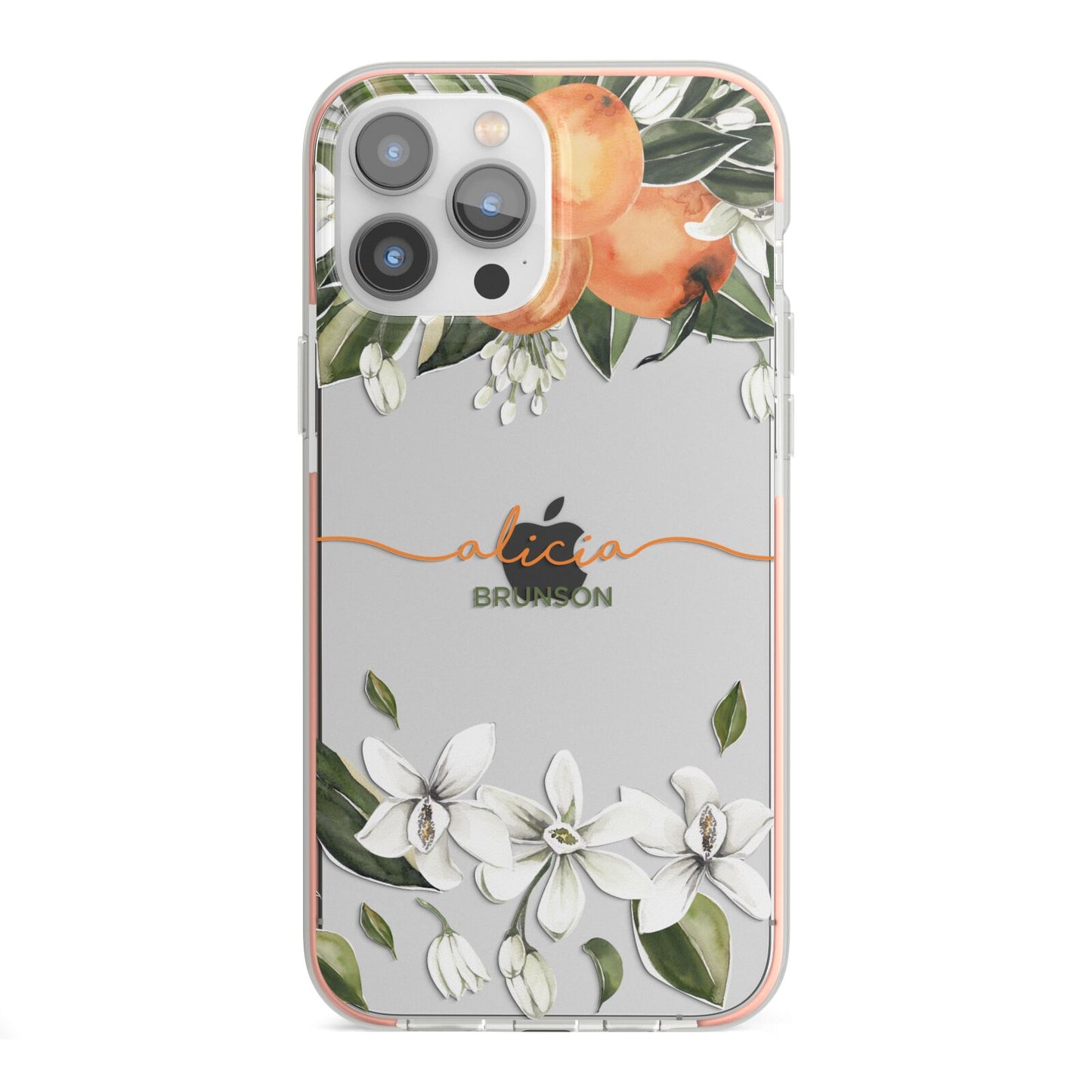 Personalised Orange Tree Wreath iPhone 13 Pro Max TPU Impact Case with Pink Edges