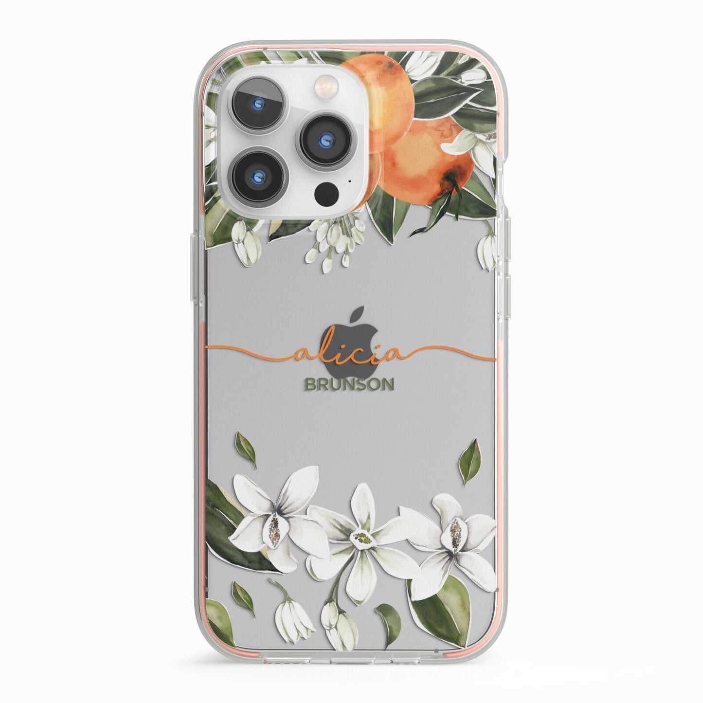 Personalised Orange Tree Wreath iPhone 13 Pro TPU Impact Case with Pink Edges