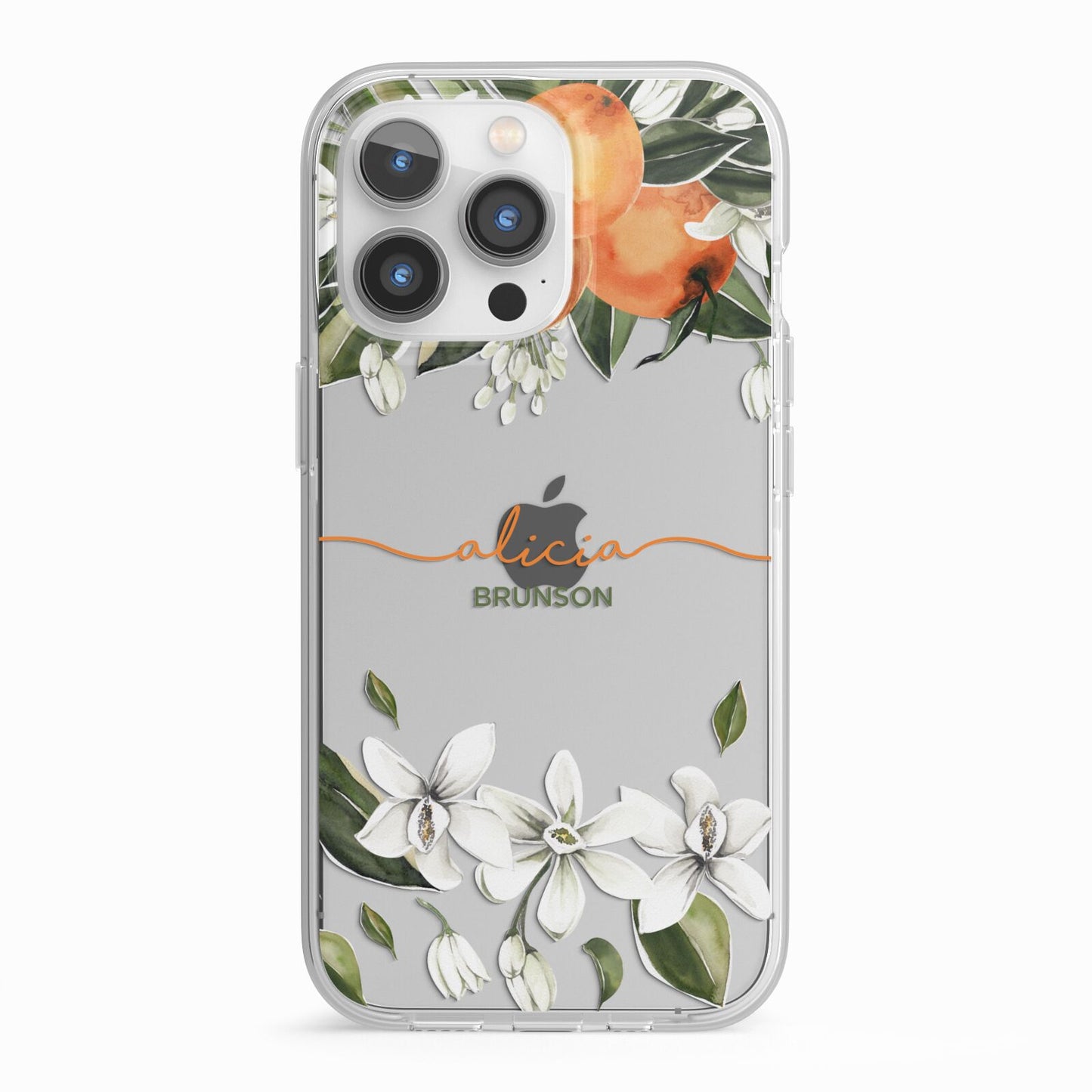 Personalised Orange Tree Wreath iPhone 13 Pro TPU Impact Case with White Edges