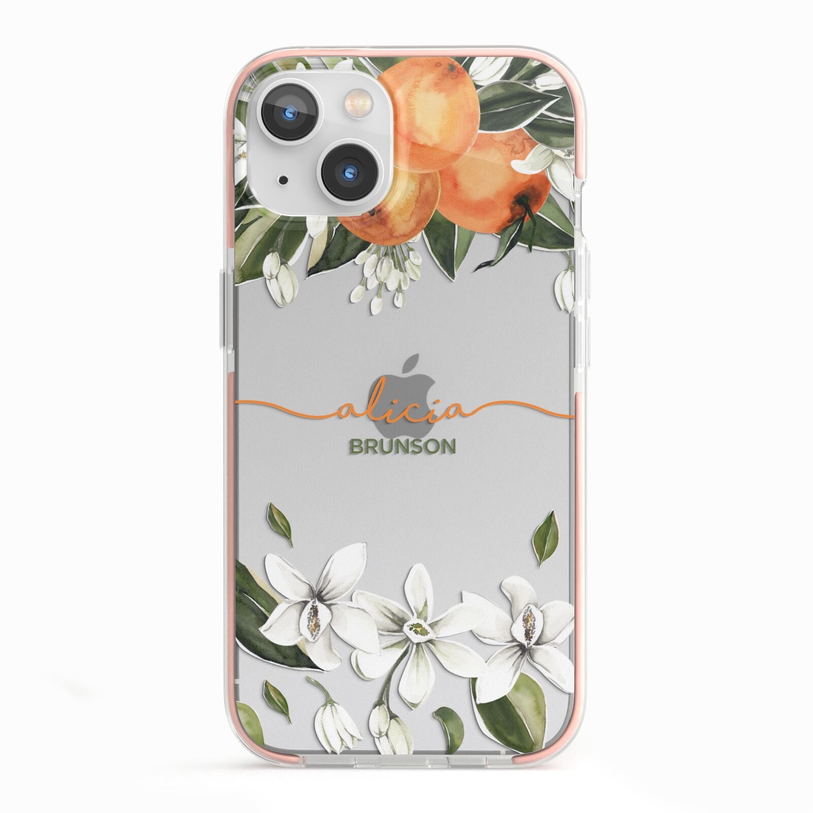 Personalised Orange Tree Wreath iPhone 13 TPU Impact Case with Pink Edges