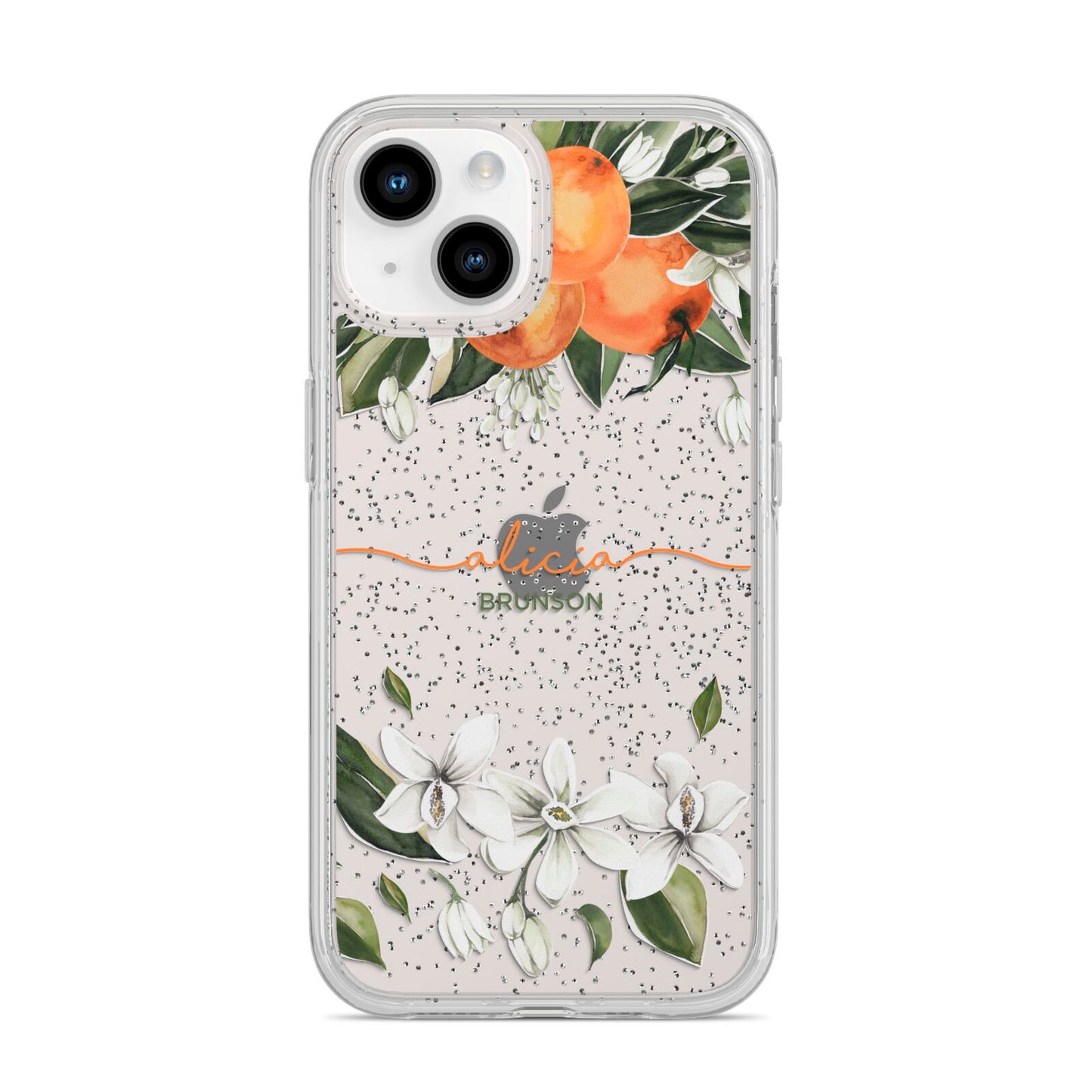 Personalised Orange Tree Wreath iPhone 14 Glitter Tough Case Starlight