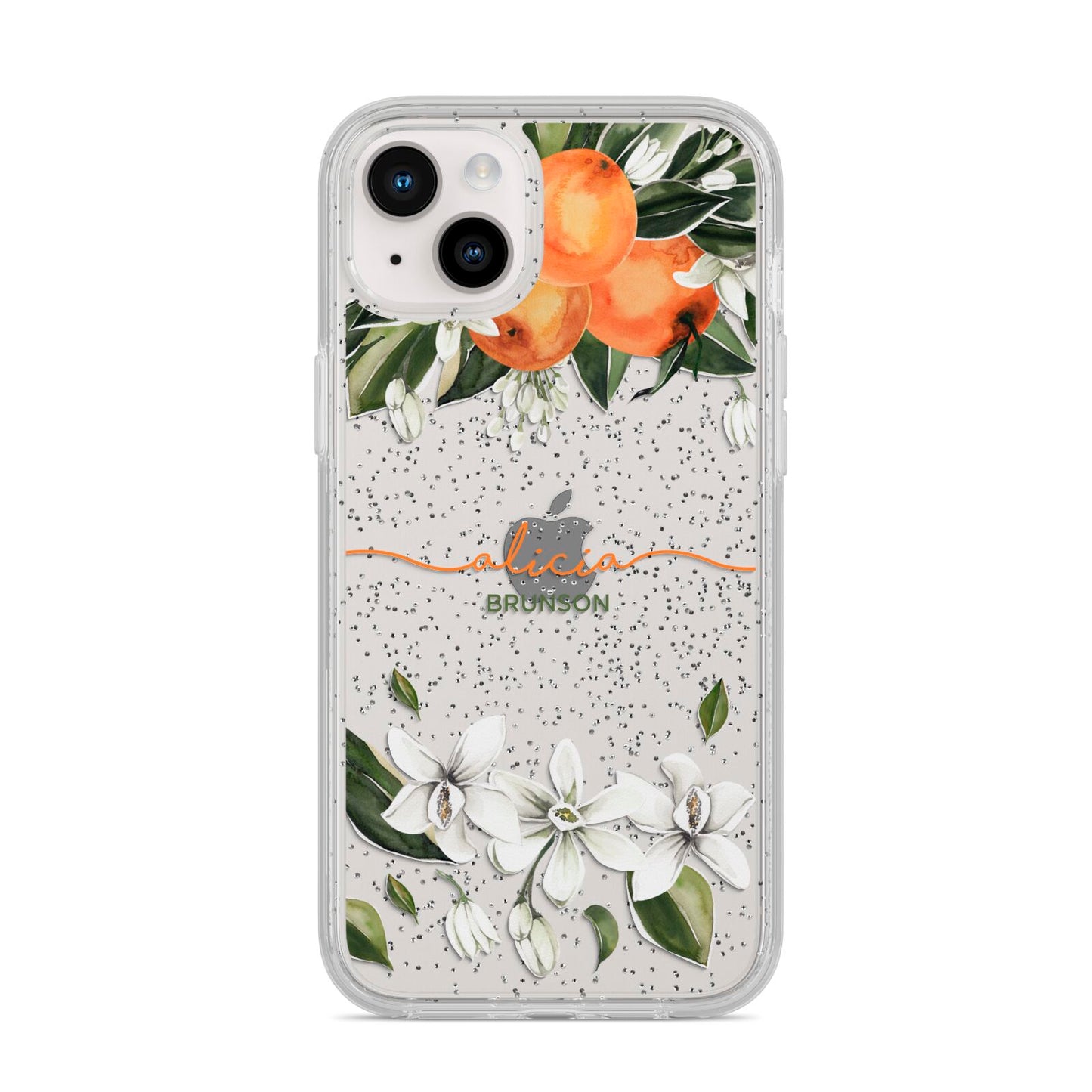 Personalised Orange Tree Wreath iPhone 14 Plus Glitter Tough Case Starlight