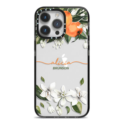 Personalised Orange Tree Wreath iPhone 14 Pro Max Black Impact Case on Silver phone