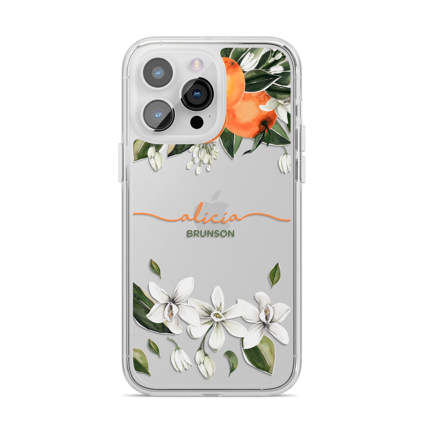 Personalised Orange Tree Wreath iPhone 14 Pro Max Clear Tough Case Silver