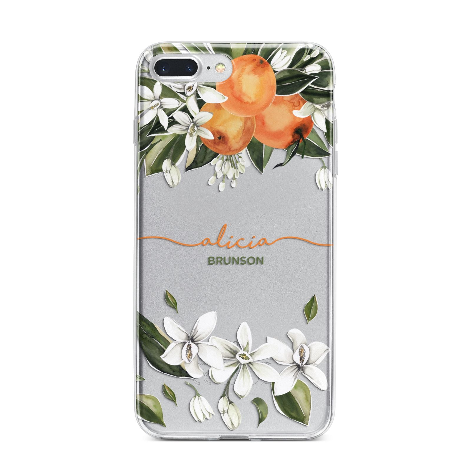 Personalised Orange Tree Wreath iPhone 7 Plus Bumper Case on Silver iPhone