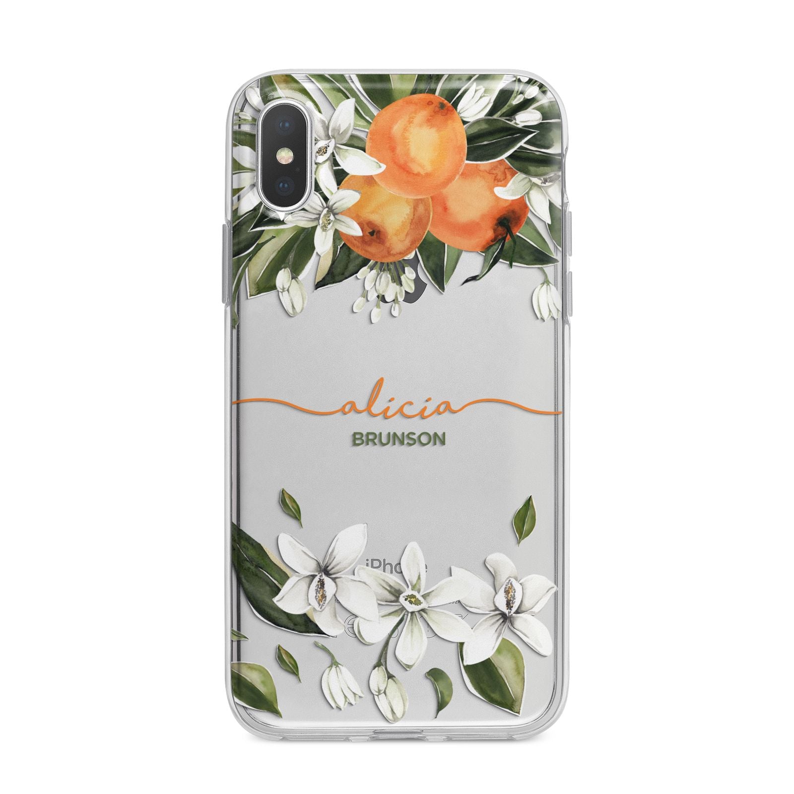 Personalised Orange Tree Wreath iPhone X Bumper Case on Silver iPhone Alternative Image 1