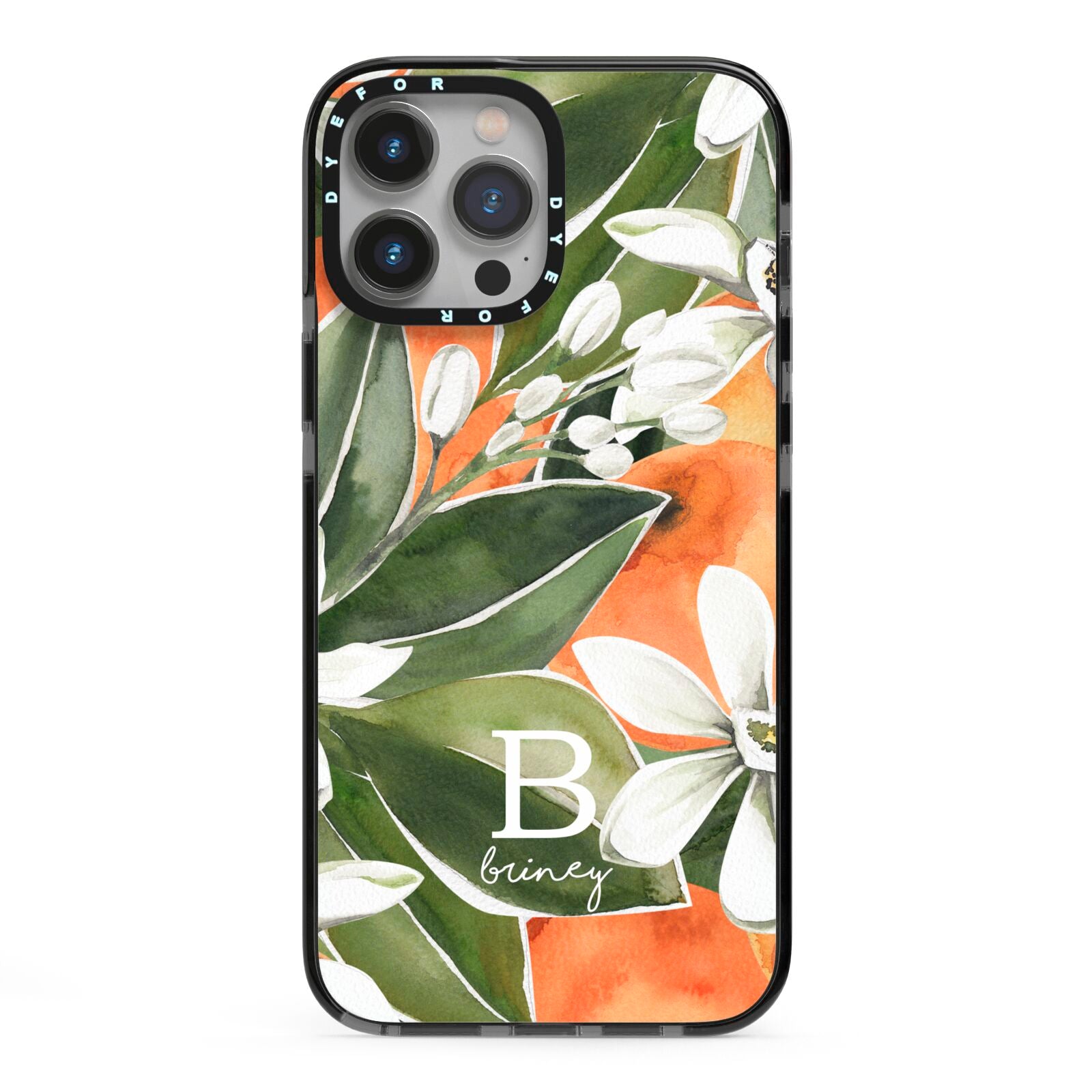 Personalised Orange Tree iPhone 13 Pro Max Black Impact Case on Silver phone