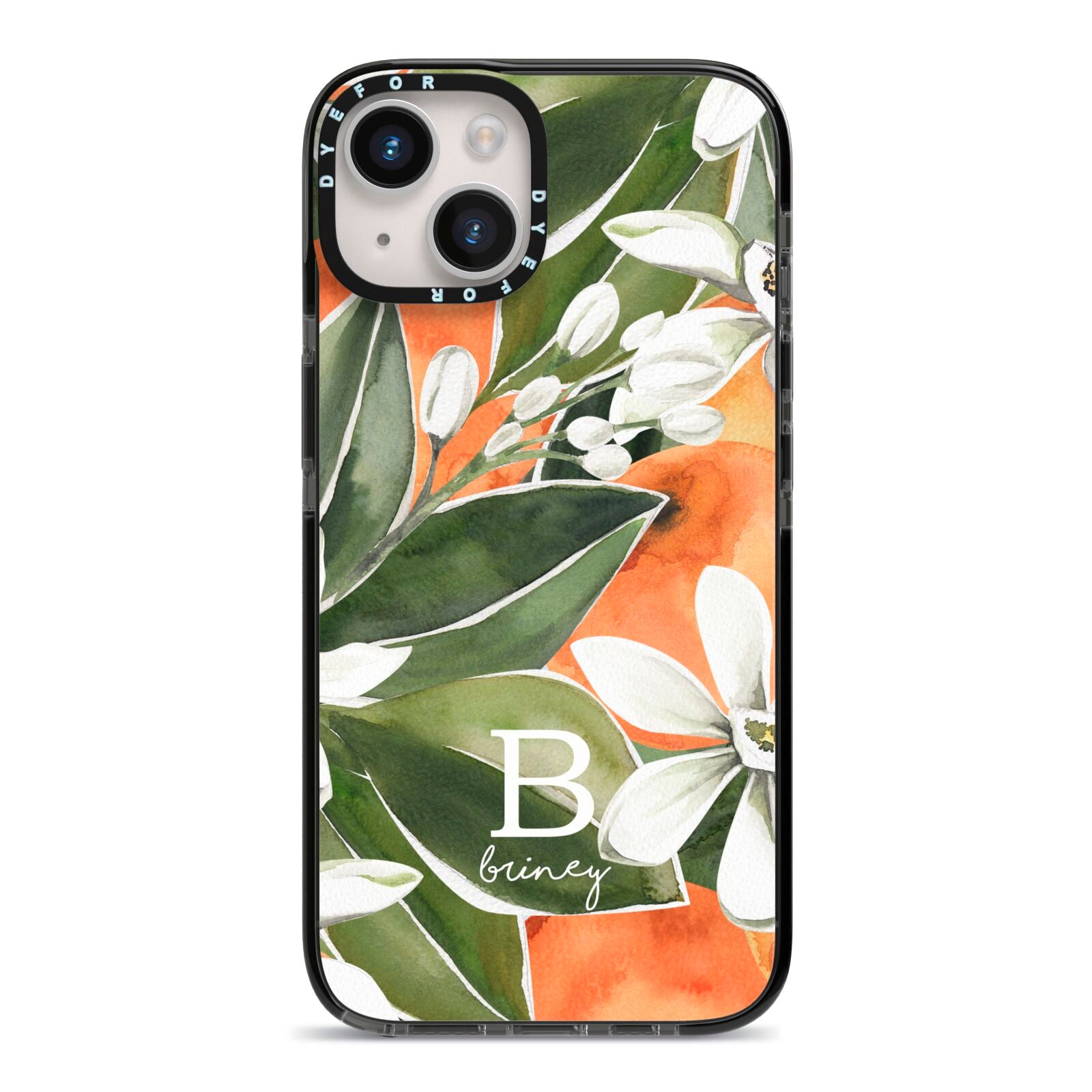 Personalised Orange Tree iPhone 14 Black Impact Case on Silver phone