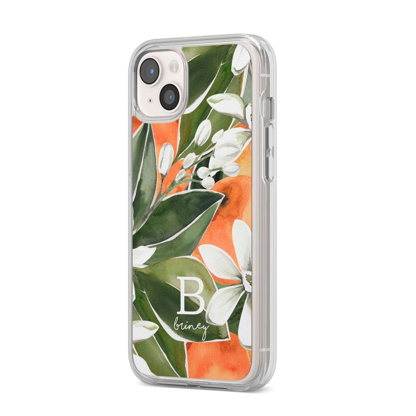 Personalised Orange Tree iPhone 14 Plus Clear Tough Case Starlight Angled Image