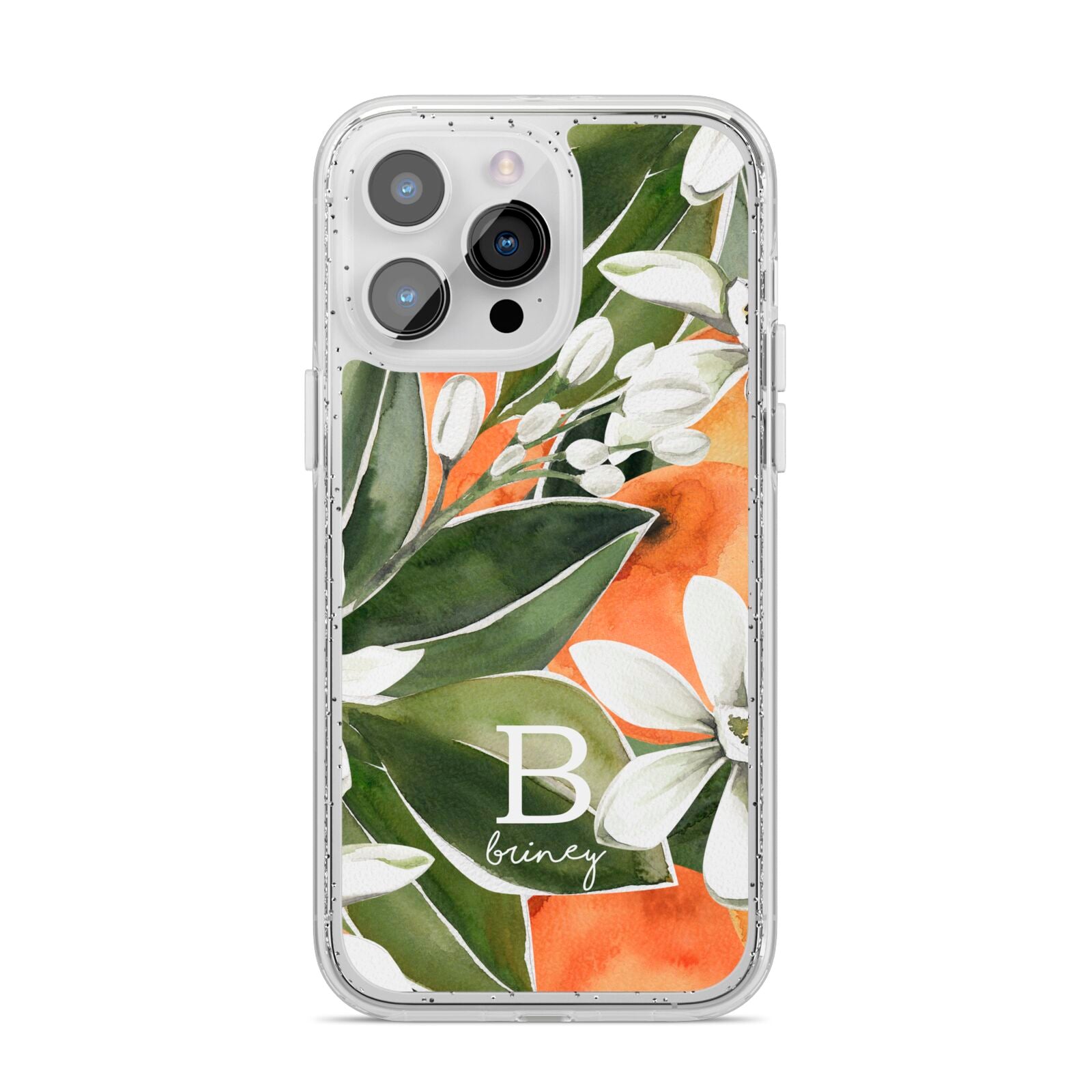 Personalised Orange Tree iPhone 14 Pro Max Glitter Tough Case Silver