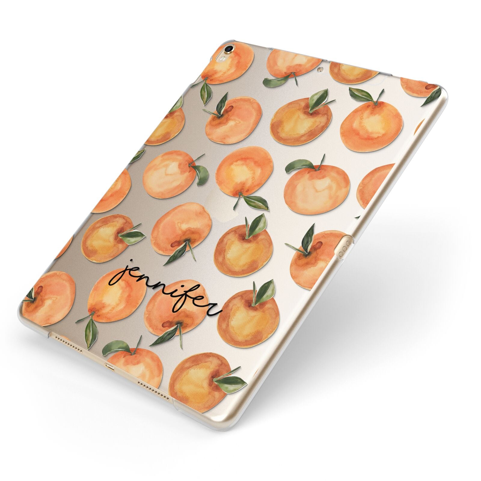 Personalised Oranges Name Apple iPad Case on Gold iPad Side View