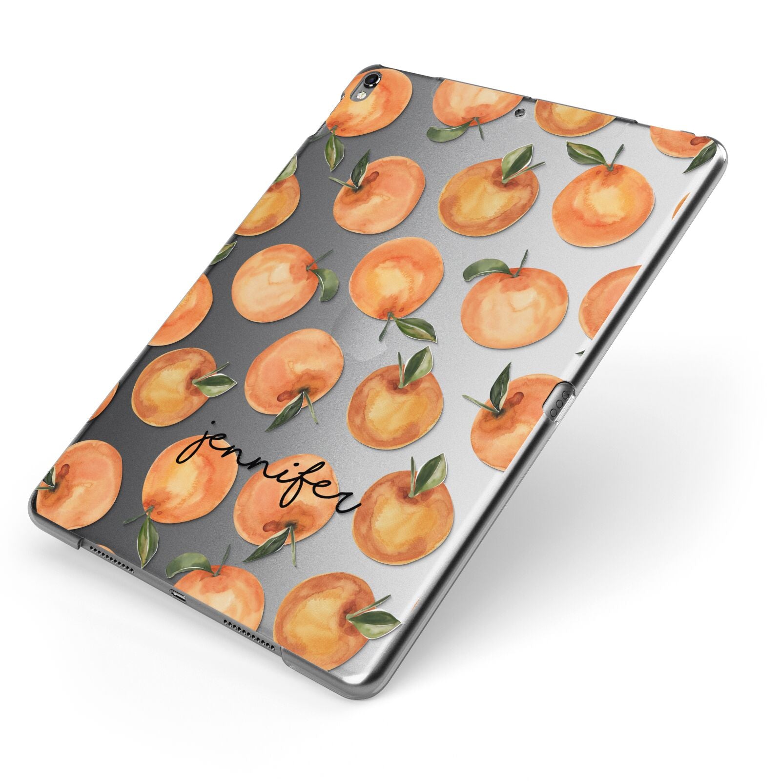 Personalised Oranges Name Apple iPad Case on Grey iPad Side View